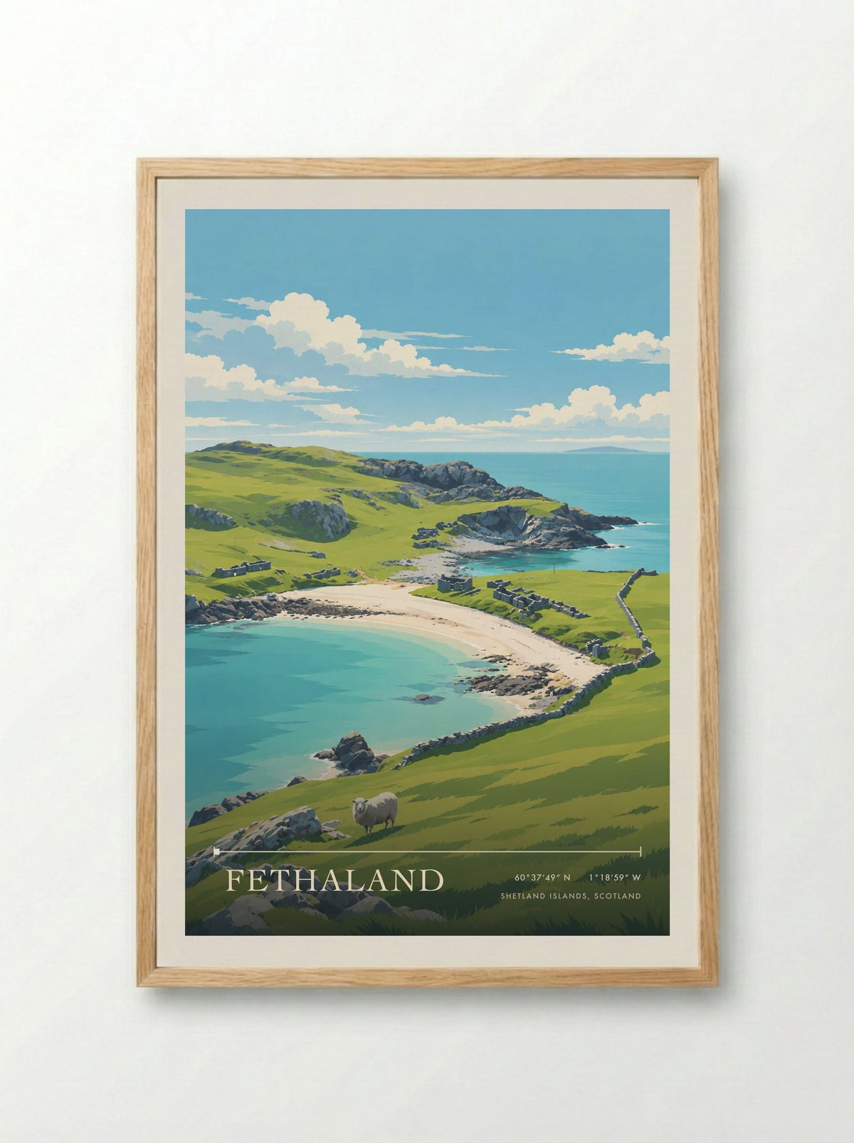 Fethaland, Shetland Islands, Scotland | Travel Poster - Framed Print Wood