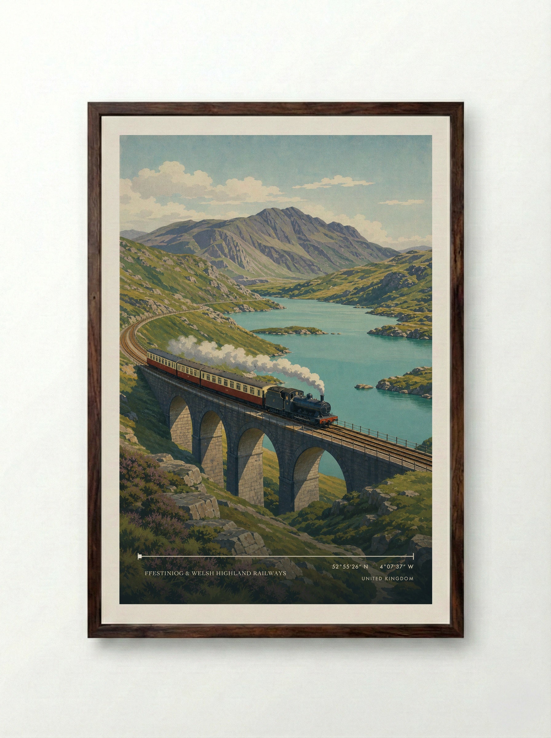 Ffestiniog & Welsh Highland Railways United Kingdom Travel Poster - Framed Print Dark Wood