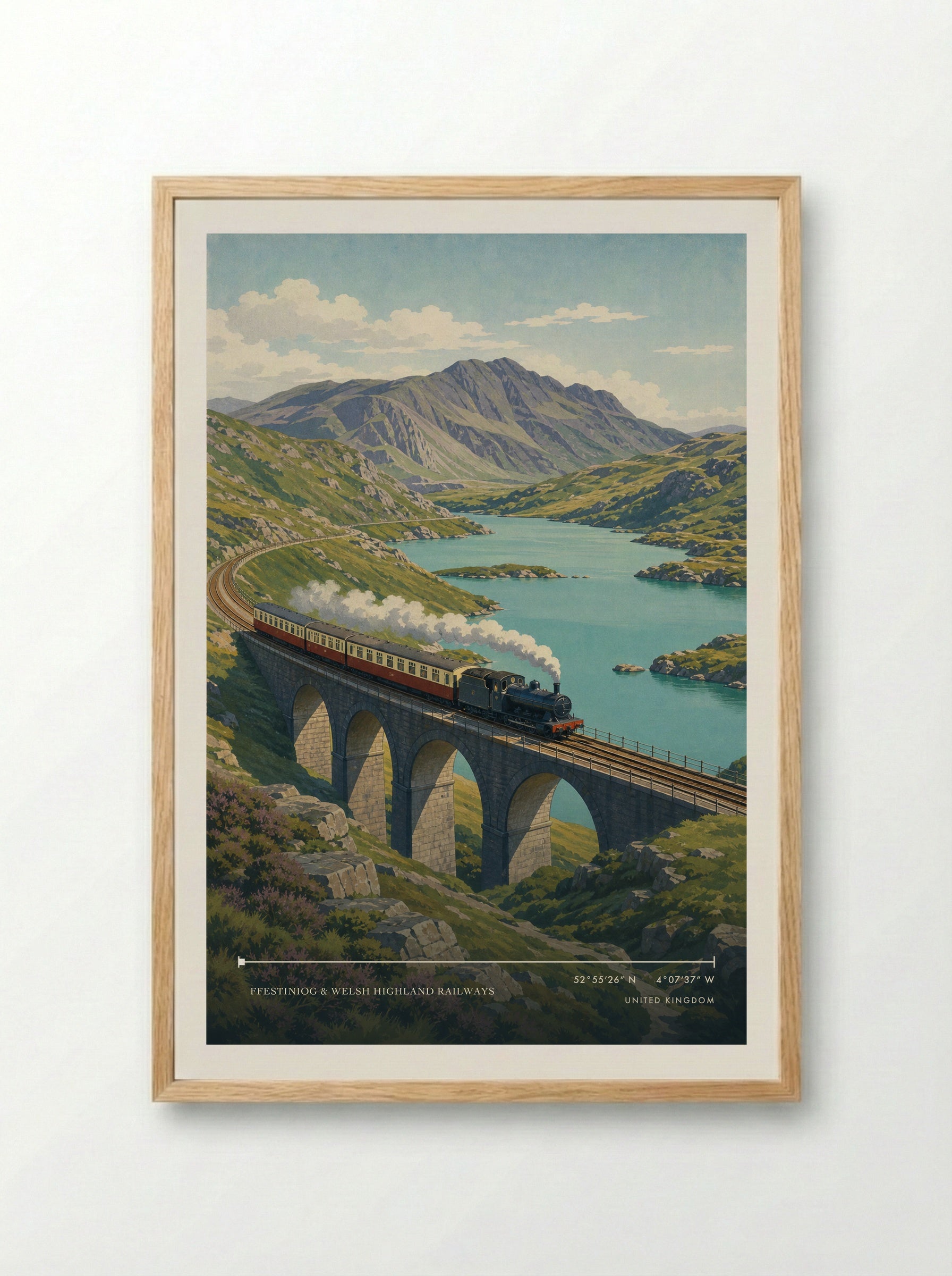 Ffestiniog & Welsh Highland Railways United Kingdom Travel Poster - Framed Print Wood