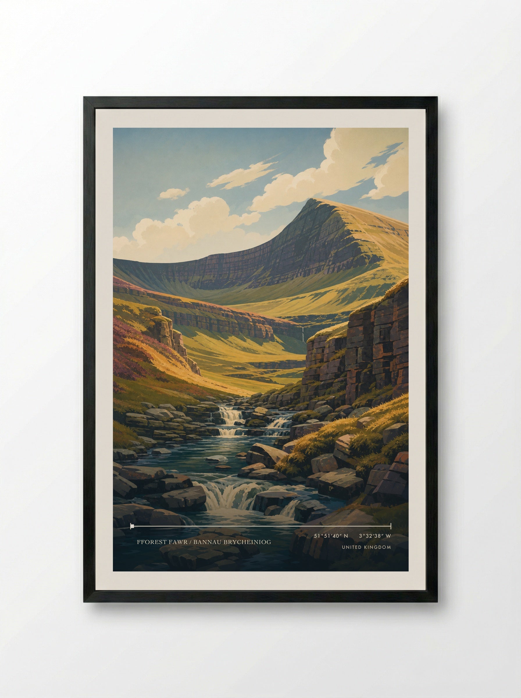 Fforest Fawr / Bannau Brycheiniog United Kingdom Travel Poster - Framed Print Black