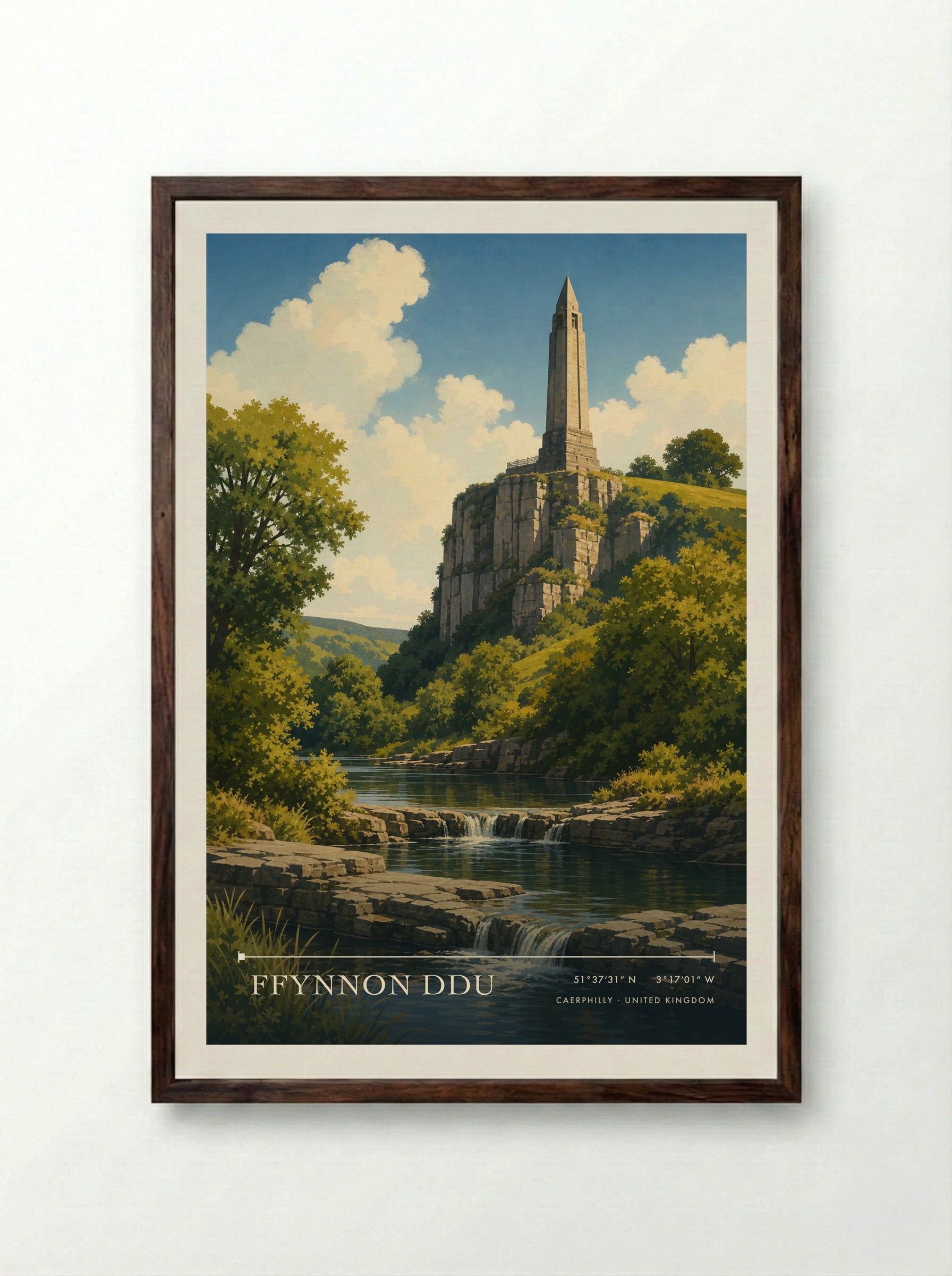 Ffynnon Ddu Caerphilly United Kingdom Travel Poster - Framed Print Dark Wood