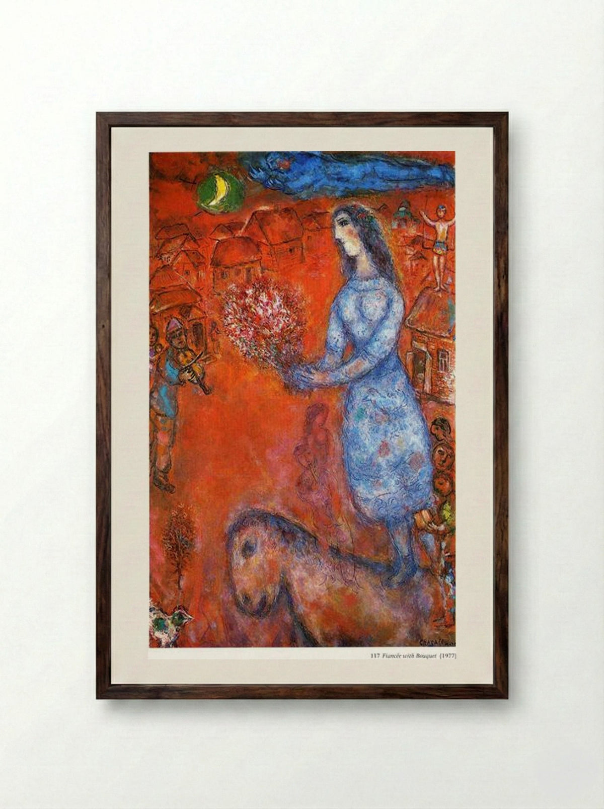 Fiancée with Bouquet - Marc Chagall - Framed Print Dark Wood