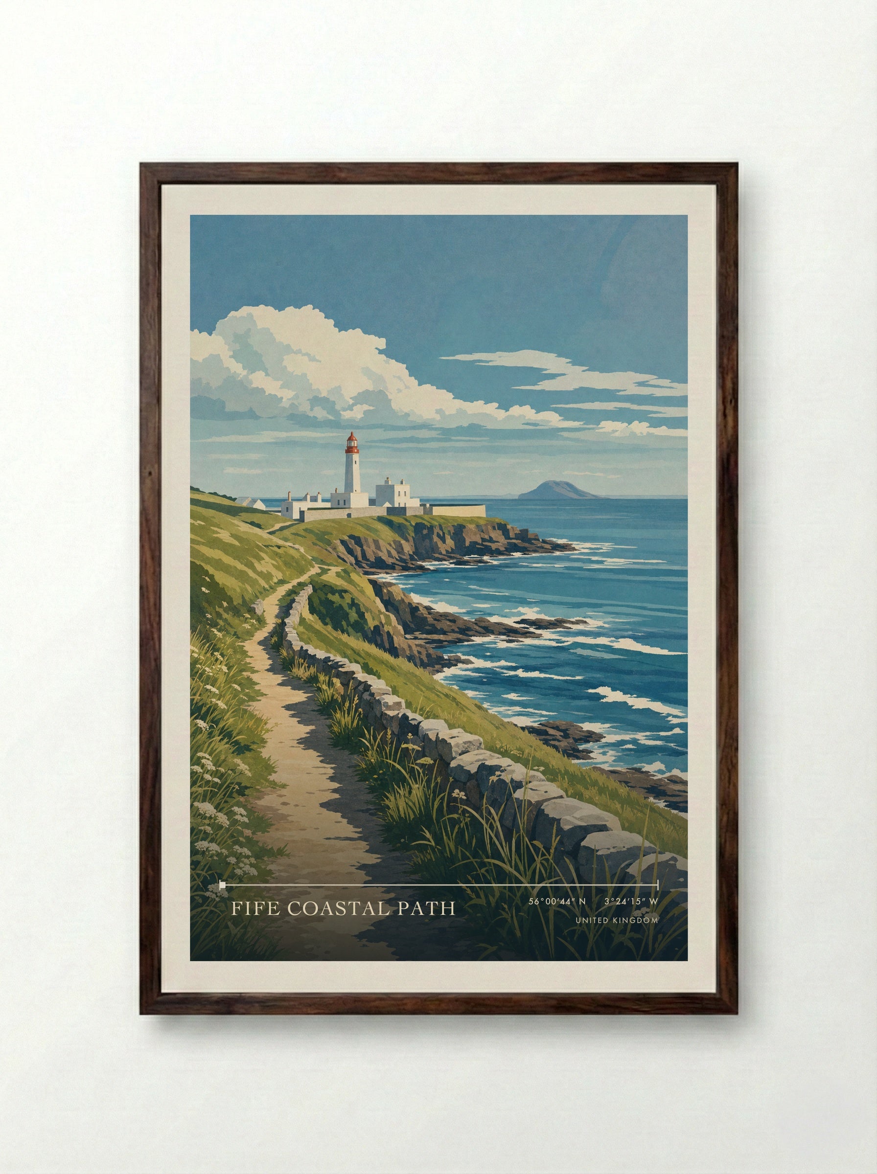 Fife Coastal Path United Kingdom Travel Poster - Framed Print Dark Wood