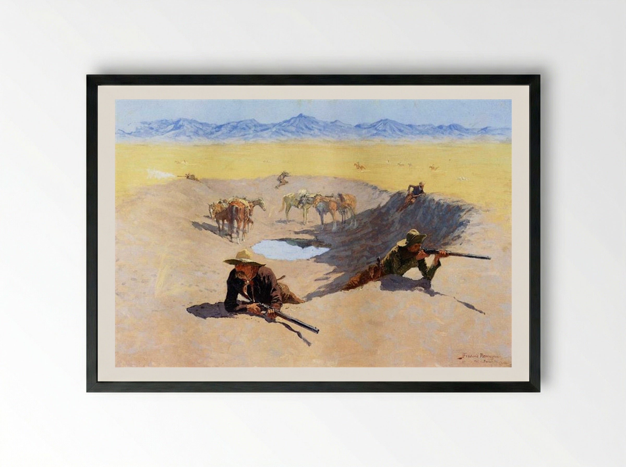 Fight for the Water Hole - Frederic Remington - Framed Print Black