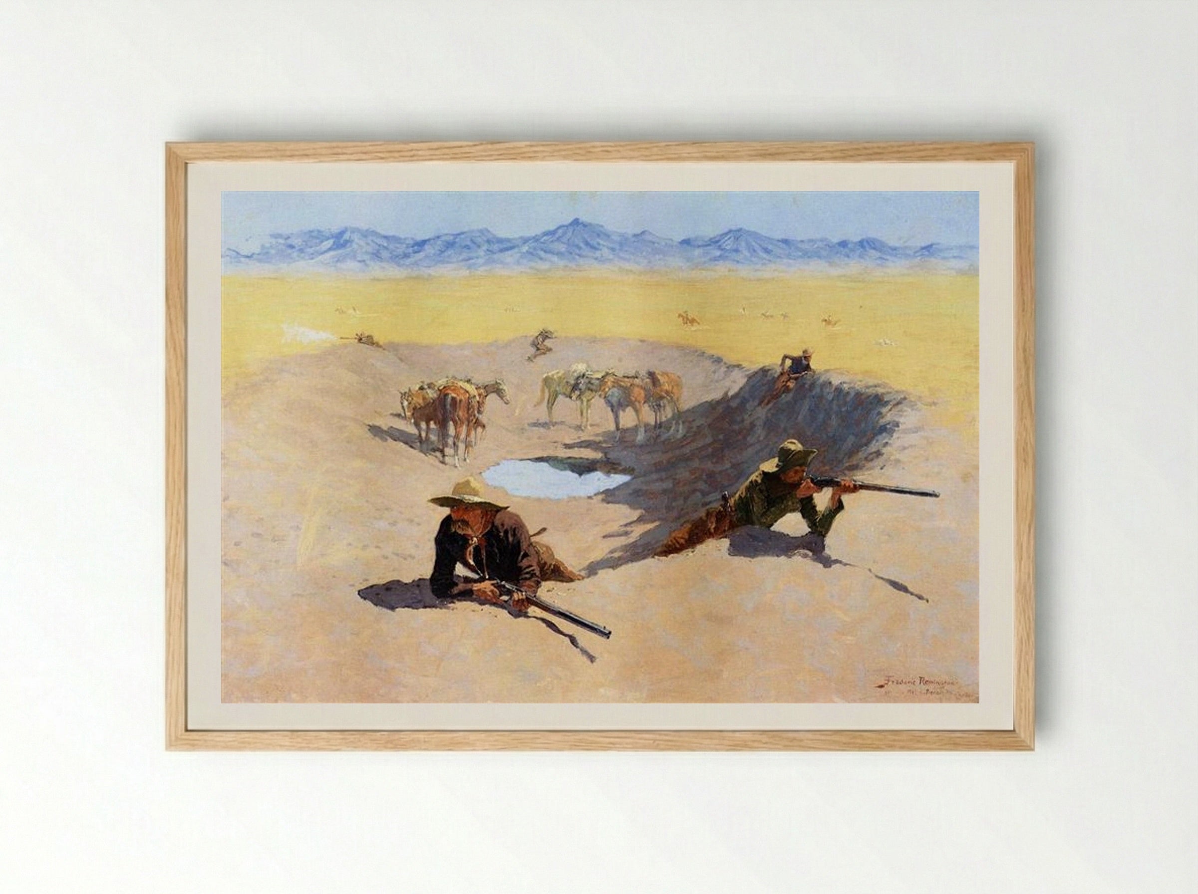 Fight for the Water Hole - Frederic Remington - Framed Print Wood