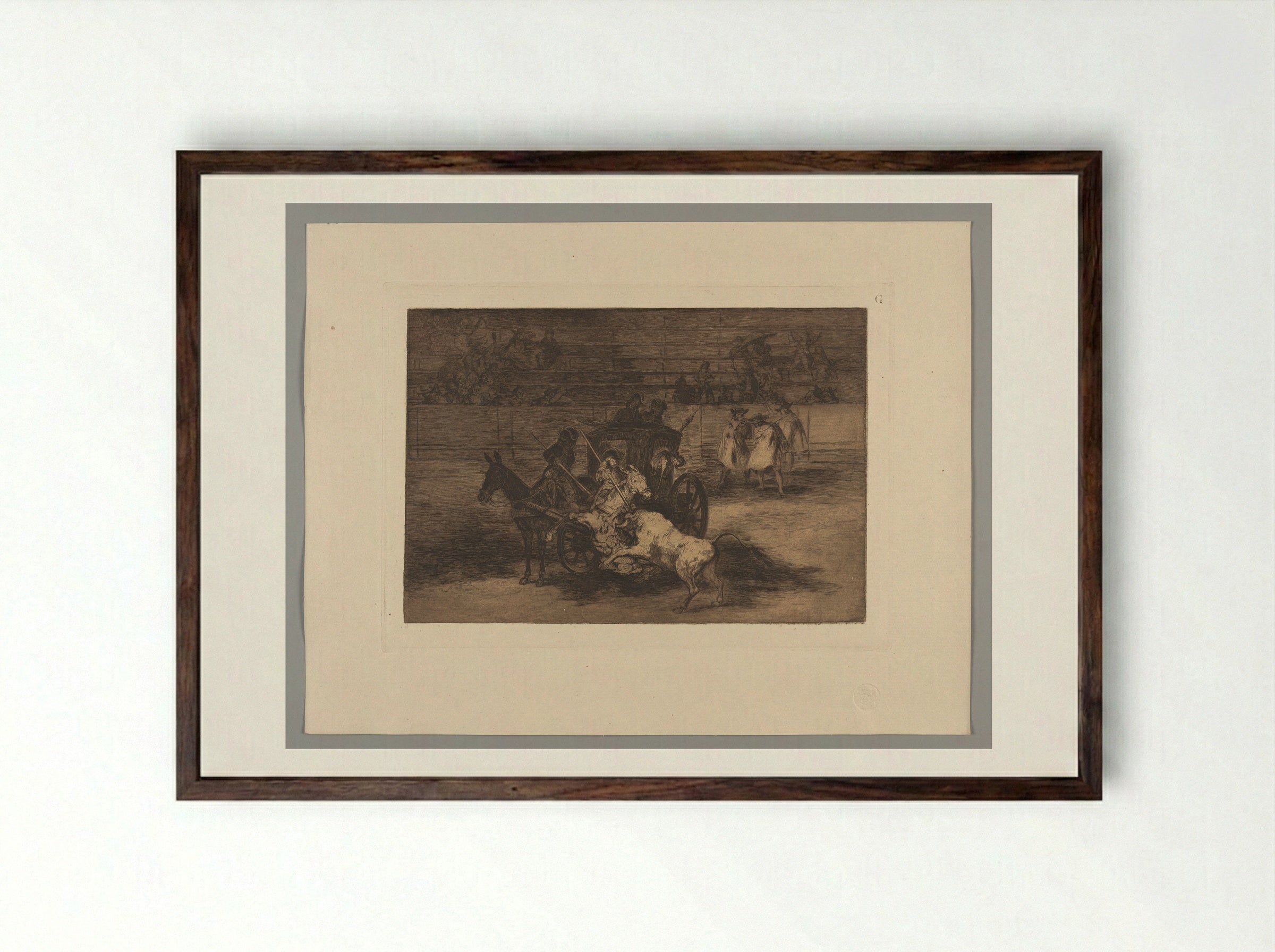Fight in a Carriage Harnessed to Two Mules - Francisco José de Goya y Lucientes - Framed Print Dark Wood