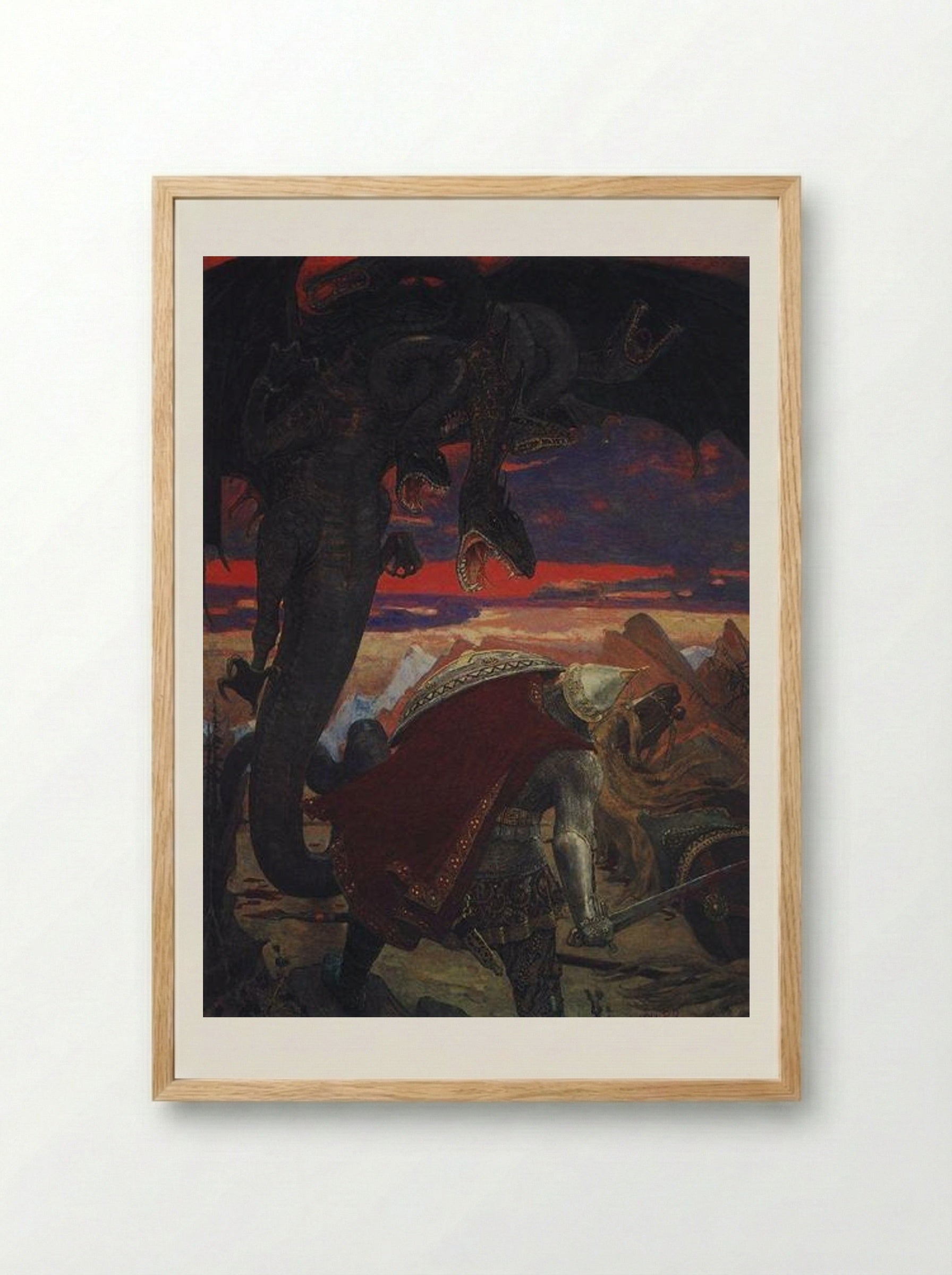 Fight of Dobrynya Nikitich with the Seven-Headed Zmey Gorynych - Viktor Vasnetsov - Framed Print Wood