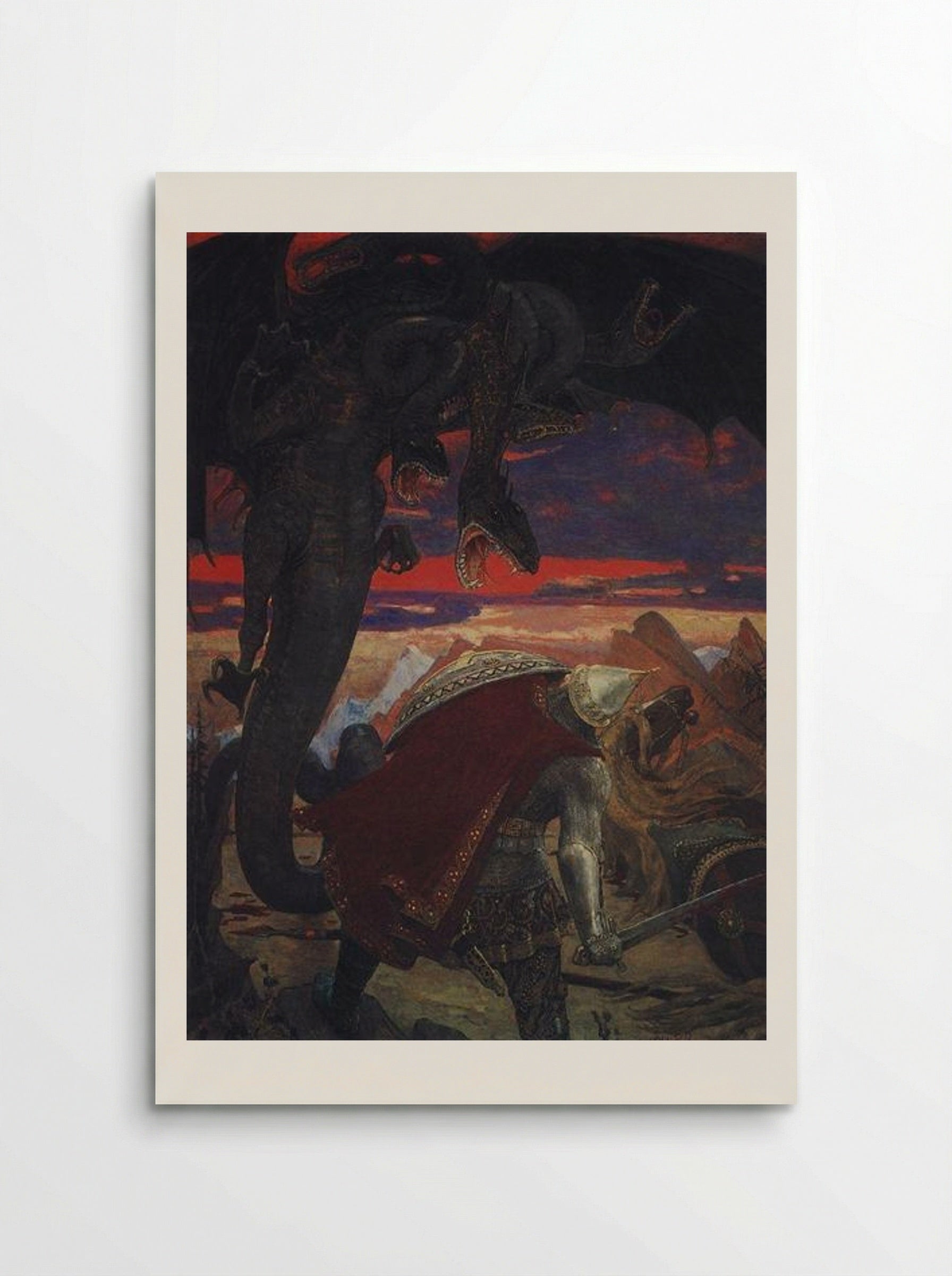 Fight of Dobrynya Nikitich with the Seven-Headed Zmey Gorynych - Viktor Vasnetsov - Poster