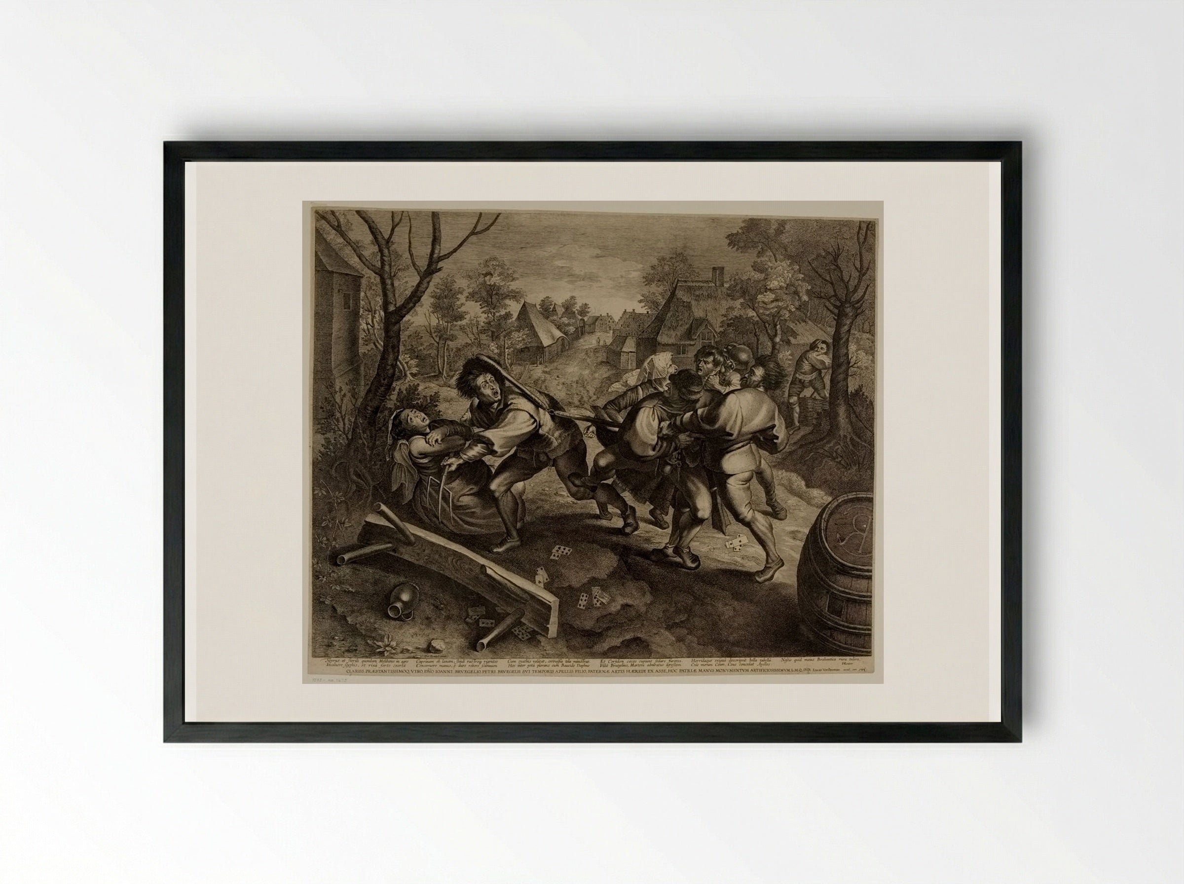 Fight of Peasants at Cards - Lucas Vorsterman I - Framed Print Black