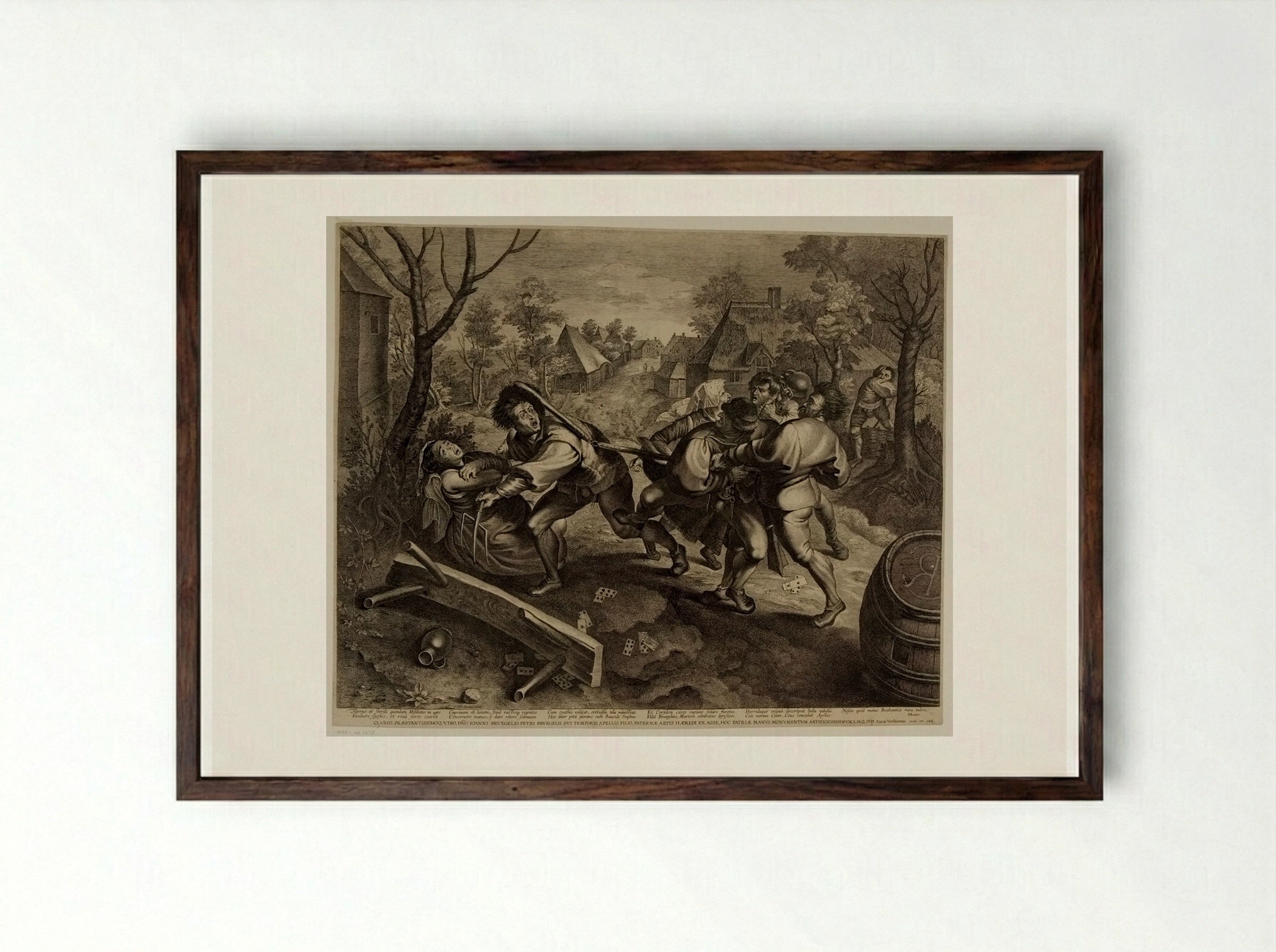 Fight of Peasants at Cards - Lucas Vorsterman I - Framed Print Dark Wood