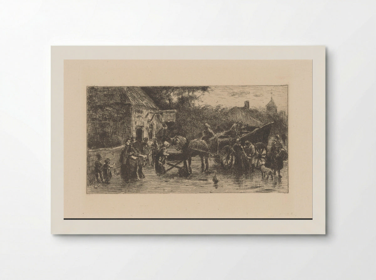 Figuren bij een paardenkoets op straat - Jan de Jong - Poster