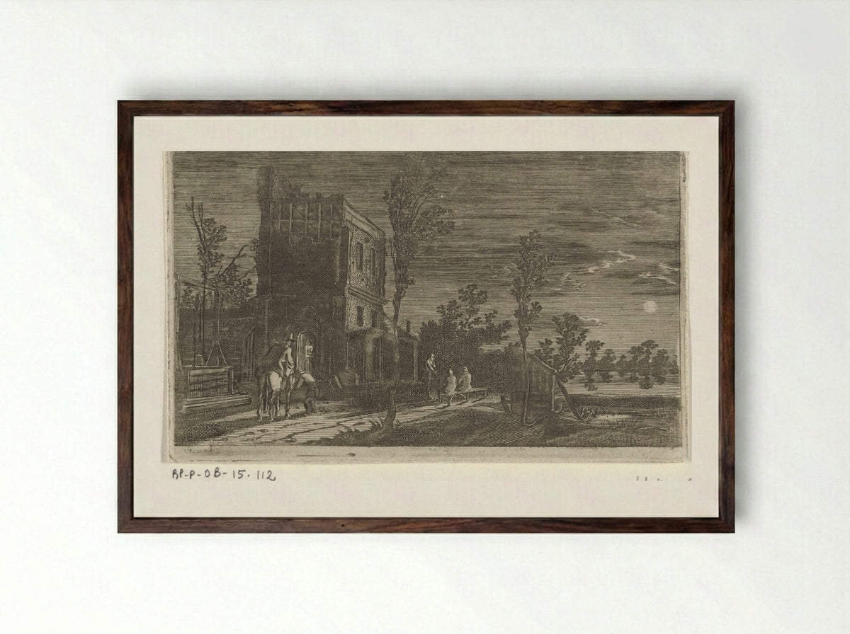 Figuren bij een toren, bij nacht - Gillis van Scheyndel (I) - Framed Print Dark Wood