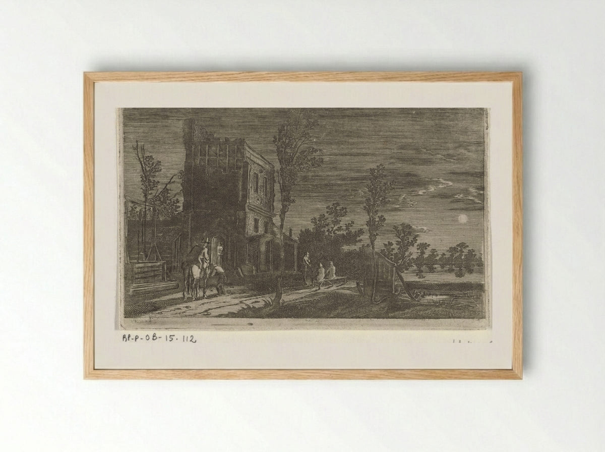 Figuren bij een toren, bij nacht - Gillis van Scheyndel (I) - Framed Print Wood