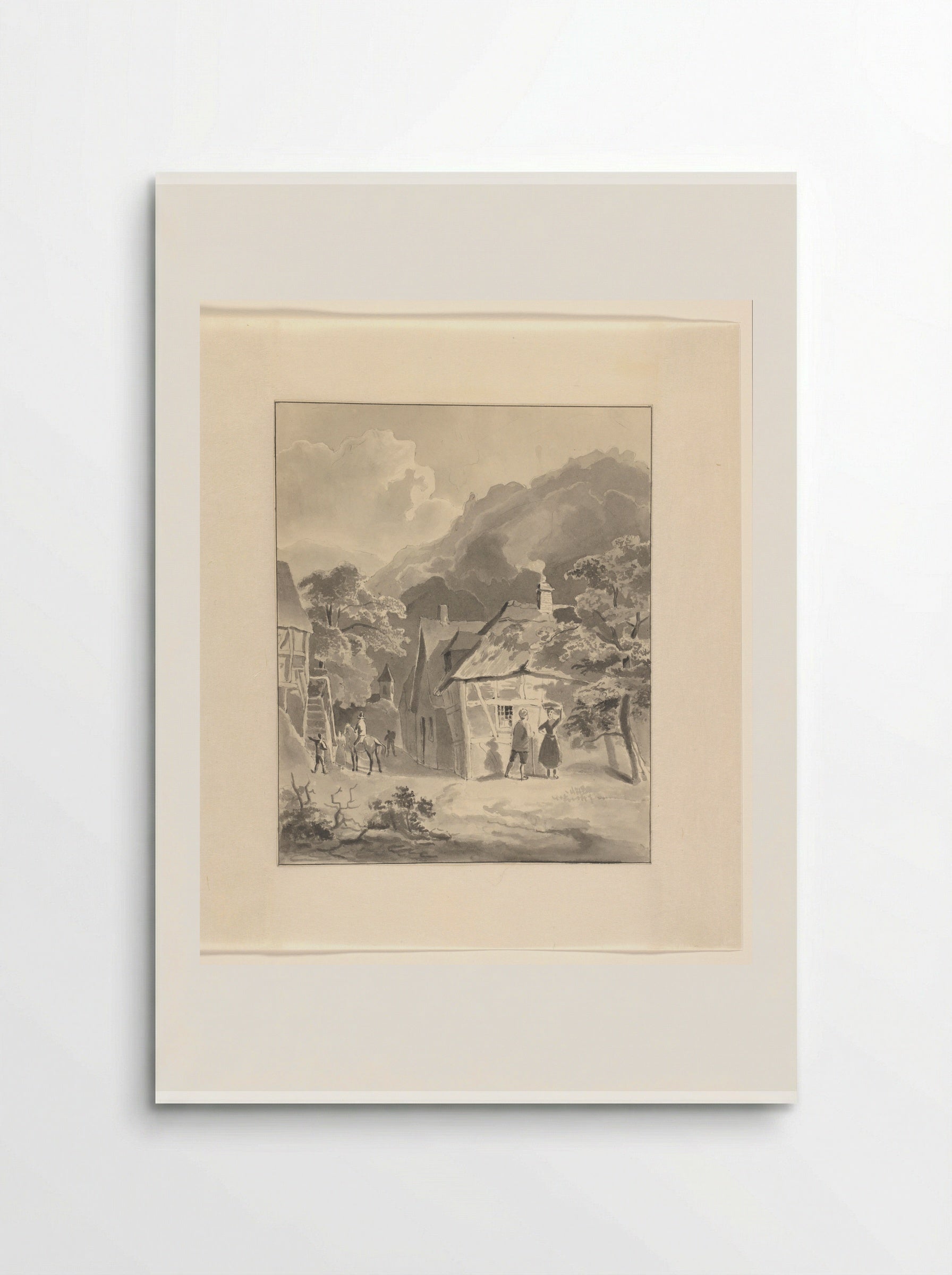 Figuren in een dorp in een berglandschap - Johannes van Reijn - Poster