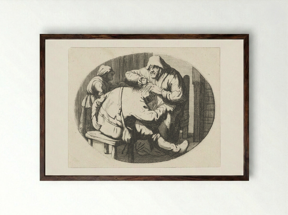 Figuren met luizenkam - Cornelis A. Hellemans - Framed Print Dark Wood