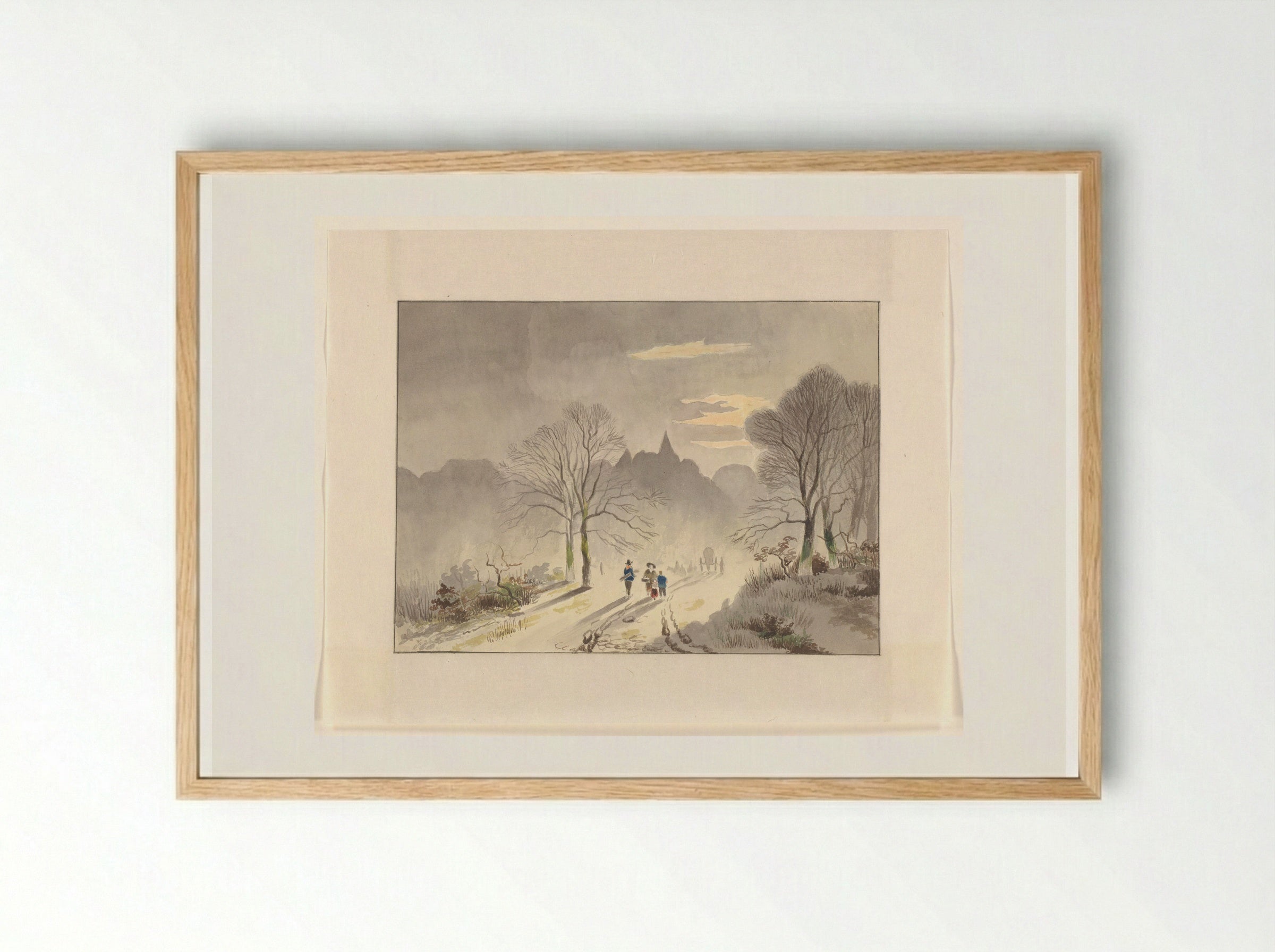 Figuren op een landweg in een winterlandschap - Johannes van Reijn - Framed Print Wood