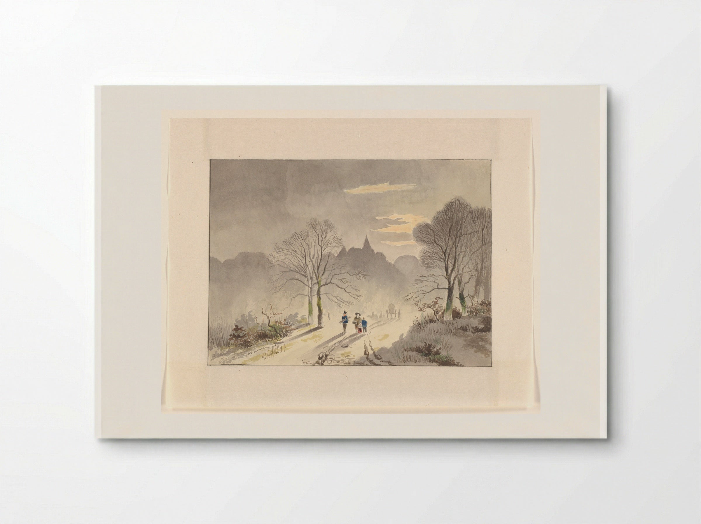 Figuren op een landweg in een winterlandschap - Johannes van Reijn - Poster