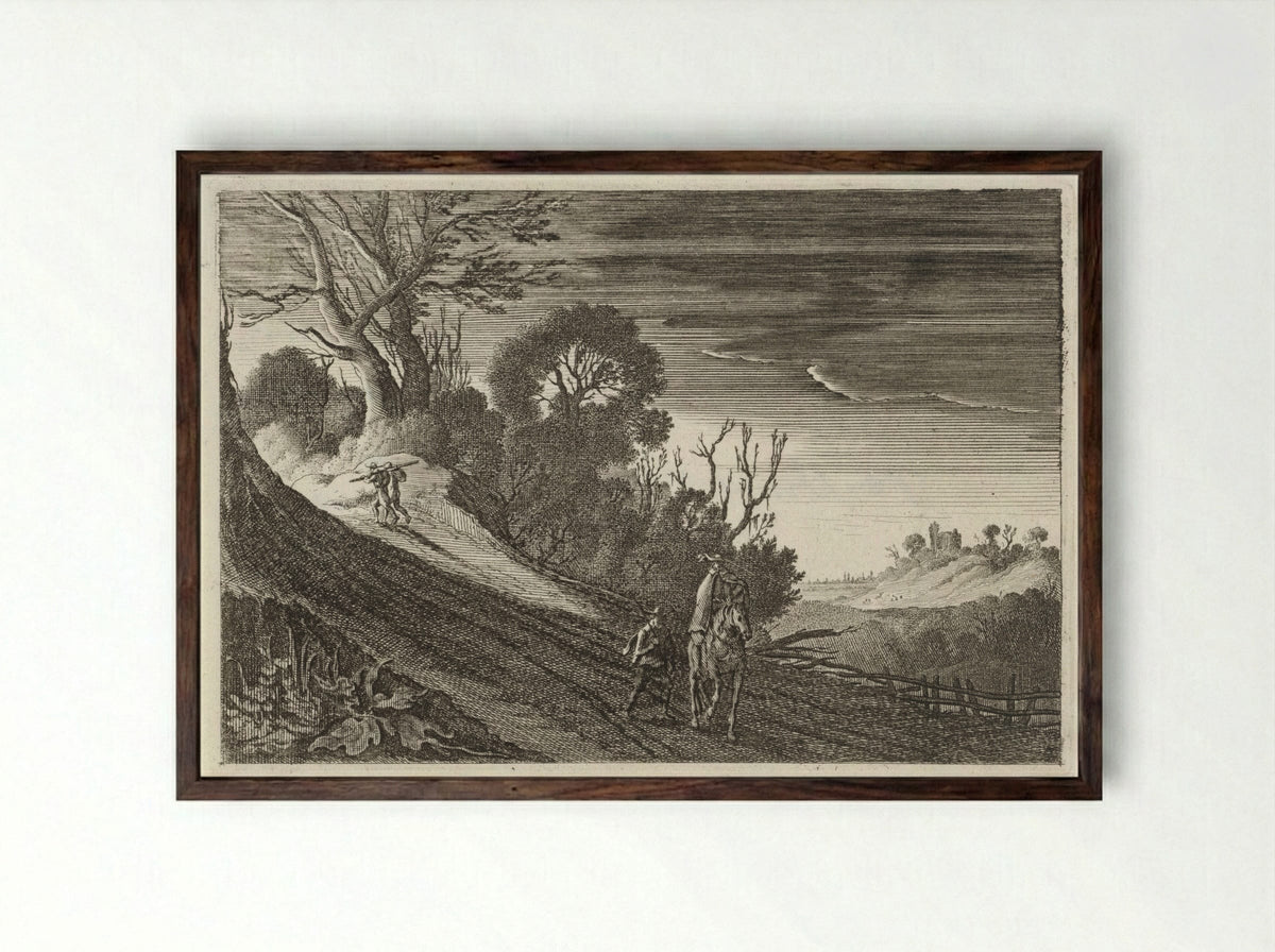 Figuren op een pad bij schemering - Gillis van Scheyndel (I) - Framed Print Dark Wood