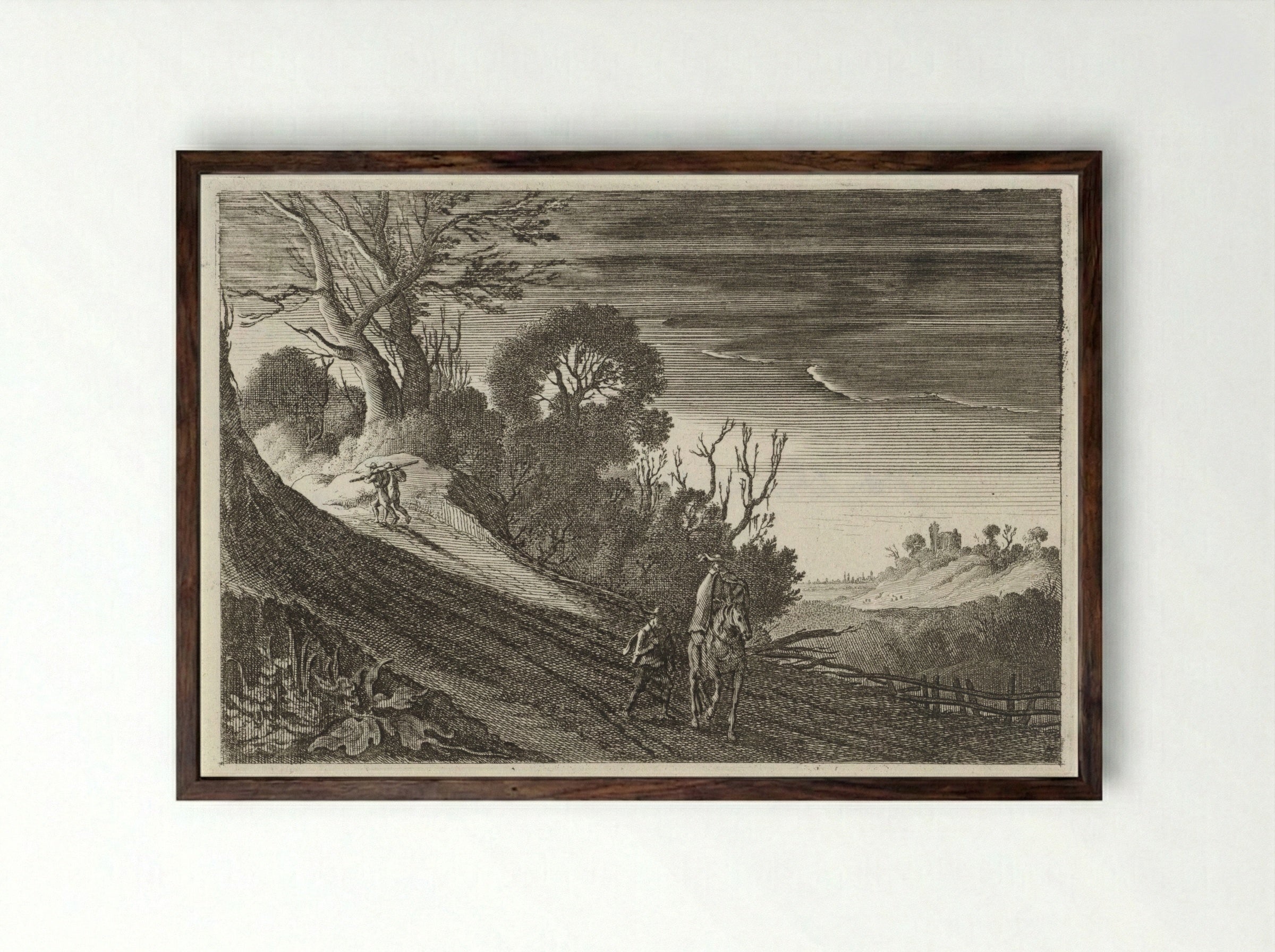 Figuren op een pad bij schemering - Gillis van Scheyndel (I) - Framed Print Dark Wood