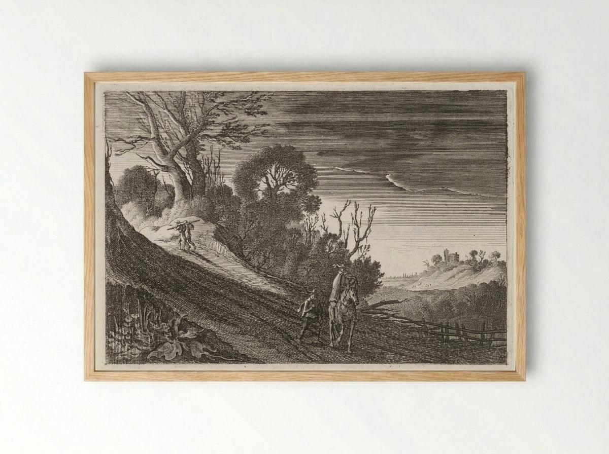 Figuren op een pad bij schemering - Gillis van Scheyndel (I) - Framed Print Wood