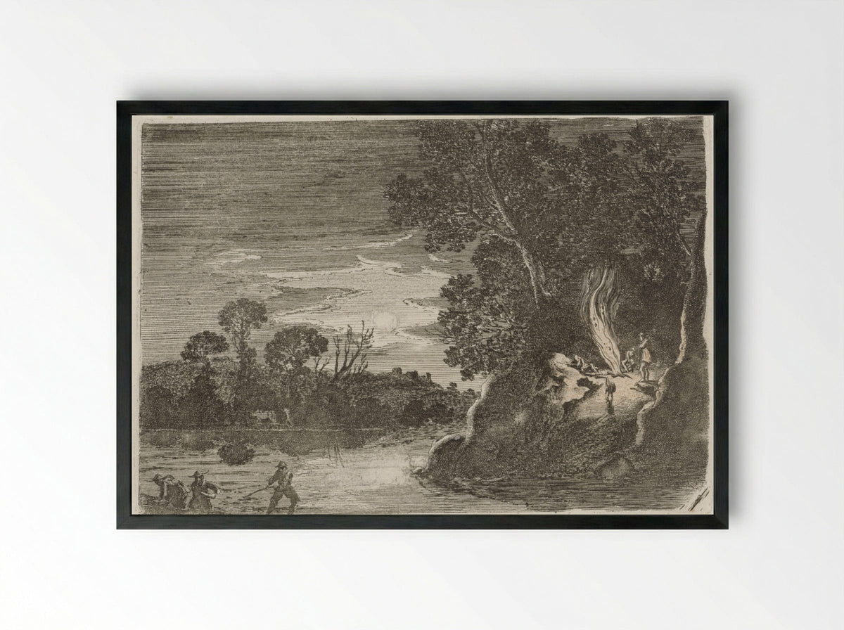 Figuren rond een kampvuur - Gillis van Scheyndel (I) - Framed Print Black