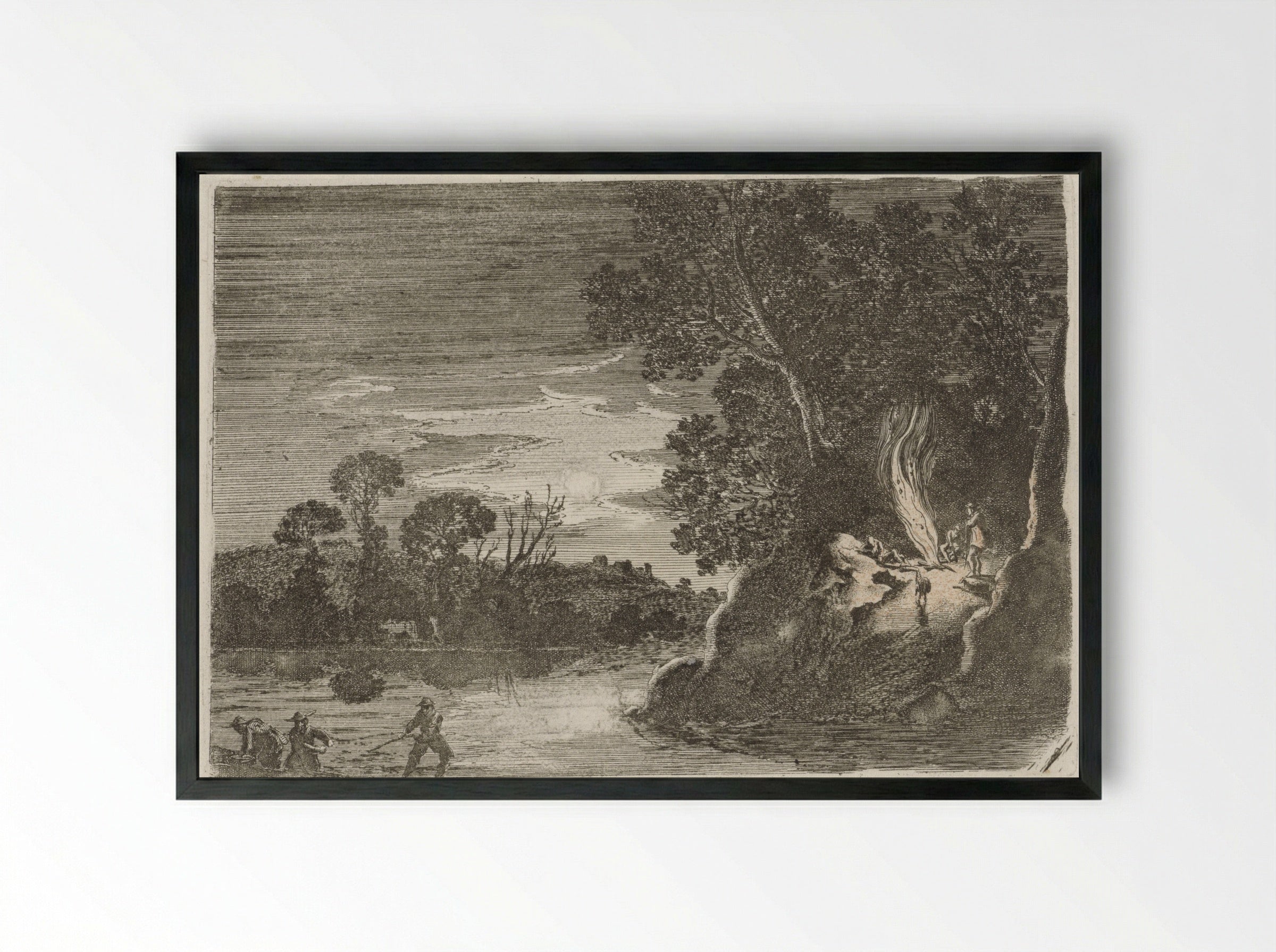 Figuren rond een kampvuur - Gillis van Scheyndel (I) - Framed Print Black