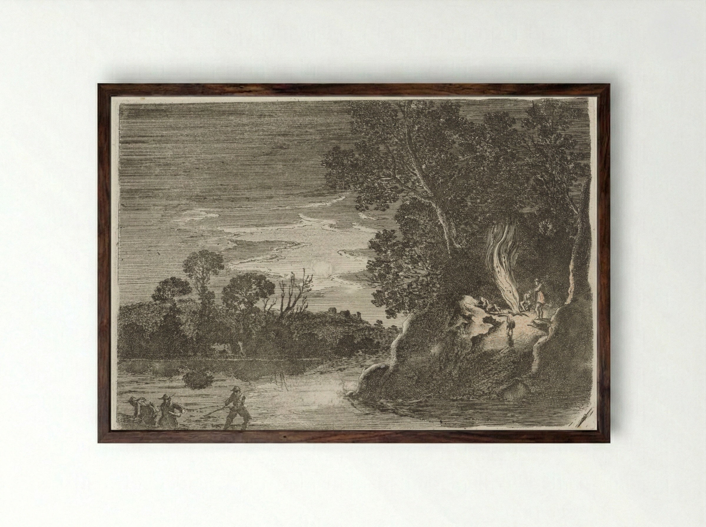 Figuren rond een kampvuur - Gillis van Scheyndel (I) - Framed Print Dark Wood