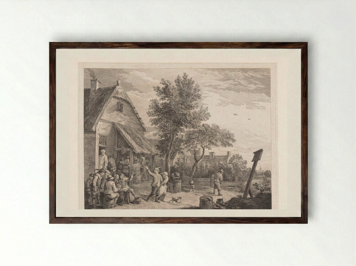 Figuren voor een herberg - Jacques-Philippe Le Bas - Framed Print Dark Wood