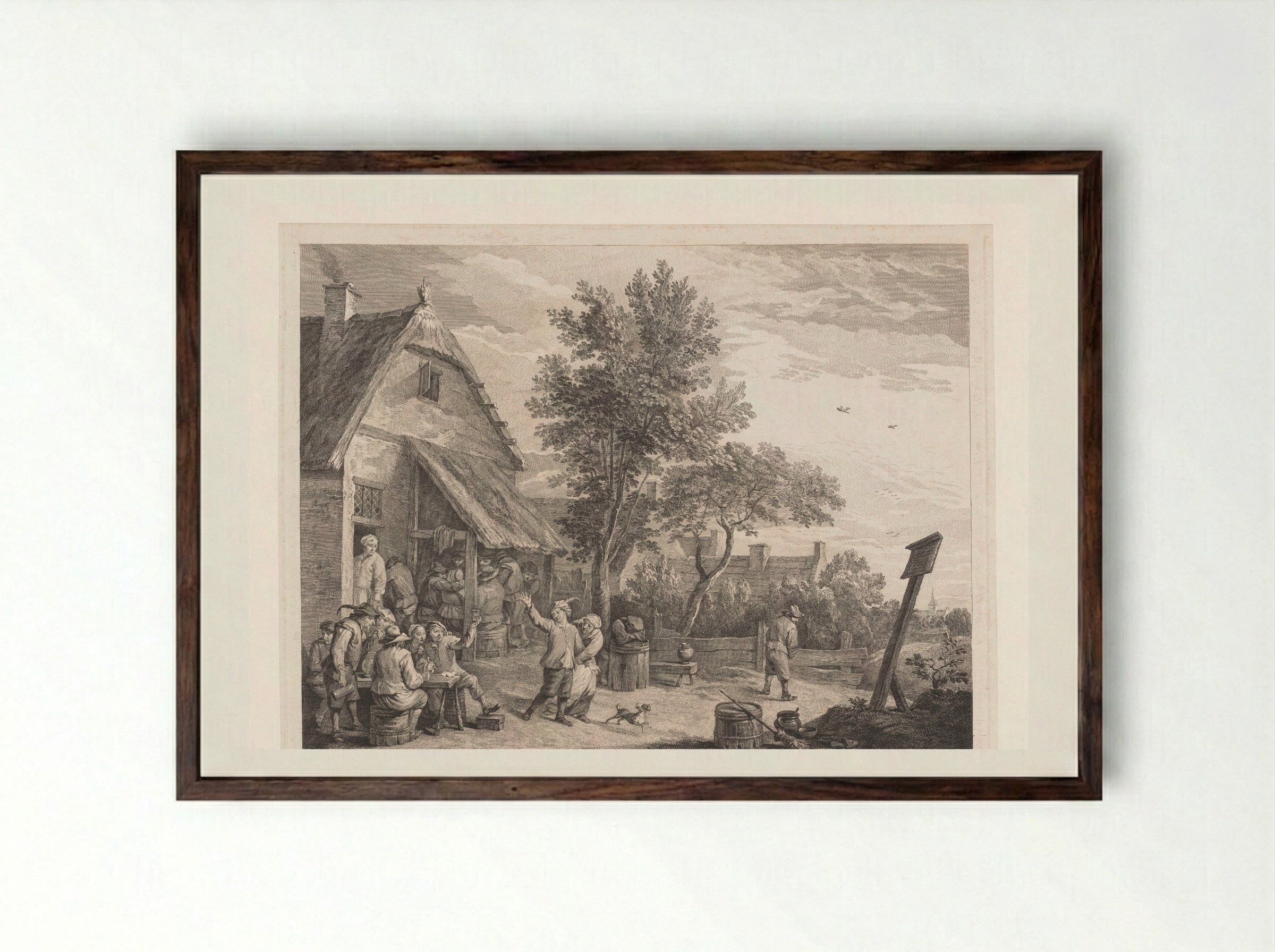 Figuren voor een herberg - Jacques-Philippe Le Bas - Framed Print Dark Wood