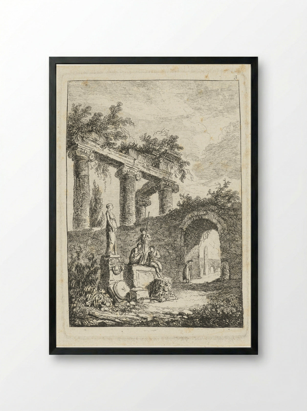Figures Among Roman Ruins - Hubert Robert - Framed Print Black