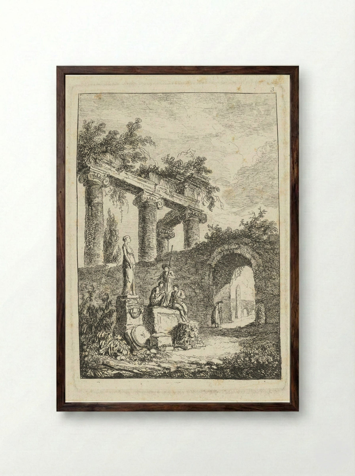 Figures Among Roman Ruins - Hubert Robert - Framed Print Dark Wood