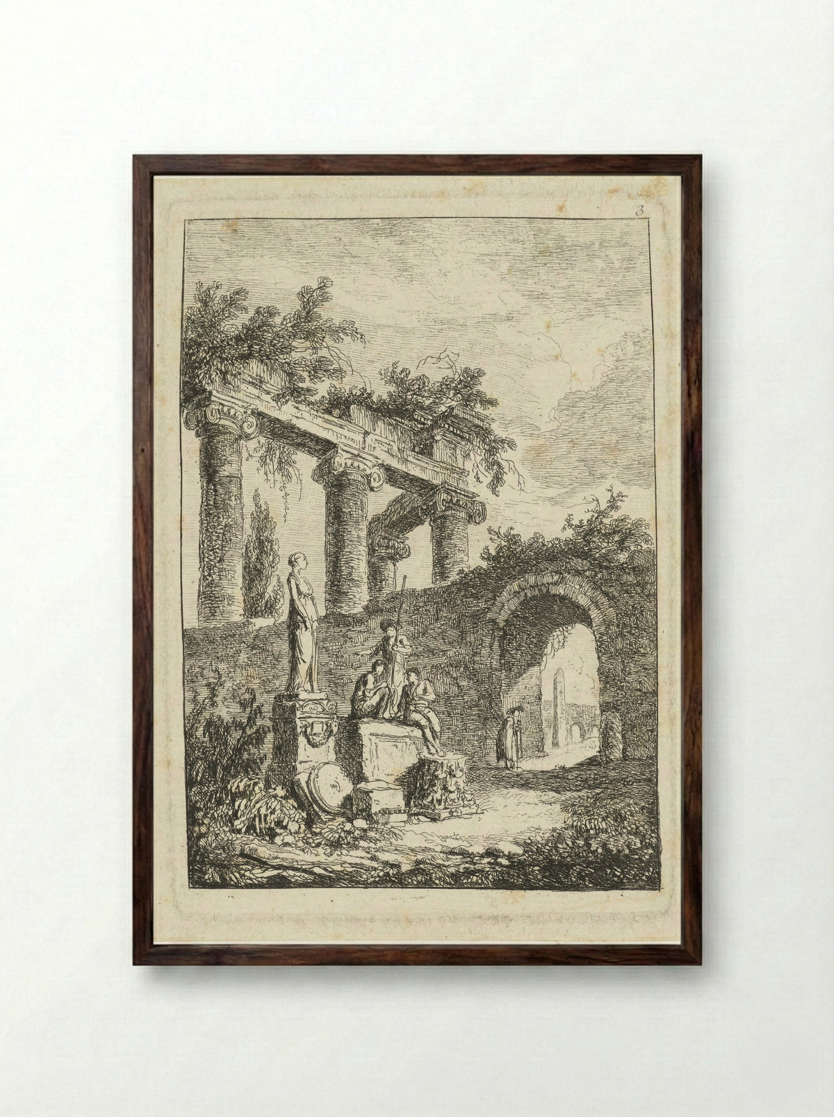 Figures Among Roman Ruins - Hubert Robert - Framed Print Dark Wood
