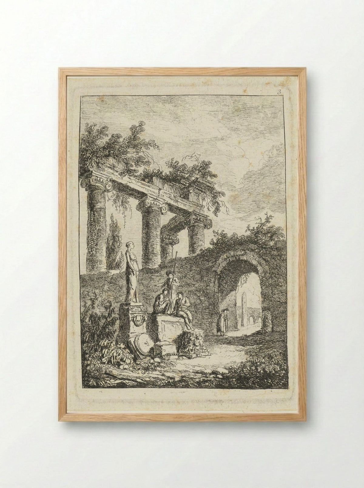 Figures Among Roman Ruins - Hubert Robert - Framed Print Wood