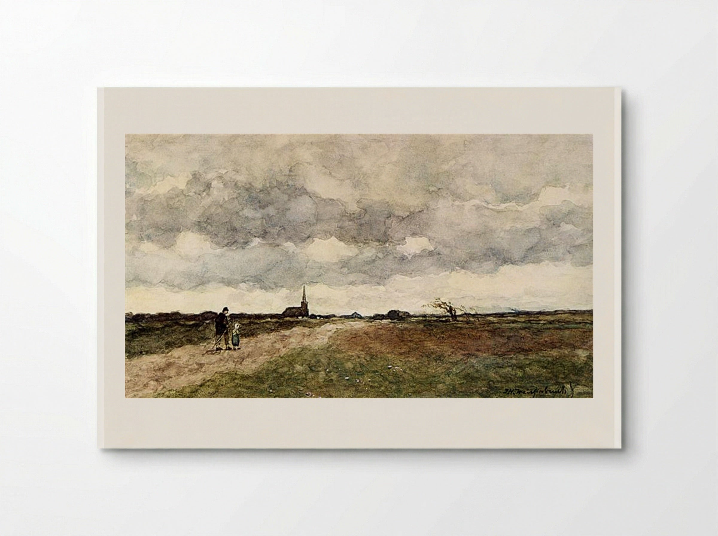 Figures On A Country Road, A Church In The Distance - Johan Hendrik Weissenbruch - Poster