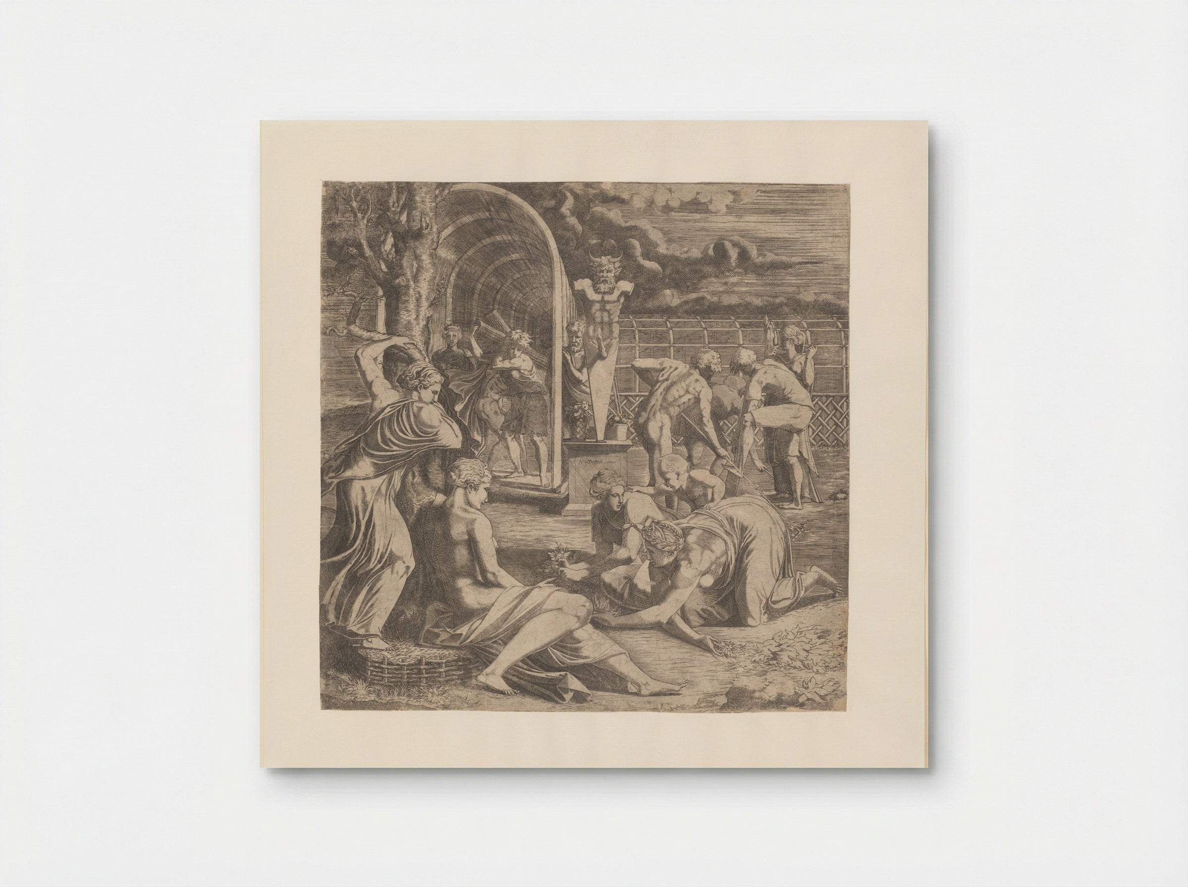 Figures Tending a Garden with a Statue of Priapus - Léon Davent - Poster