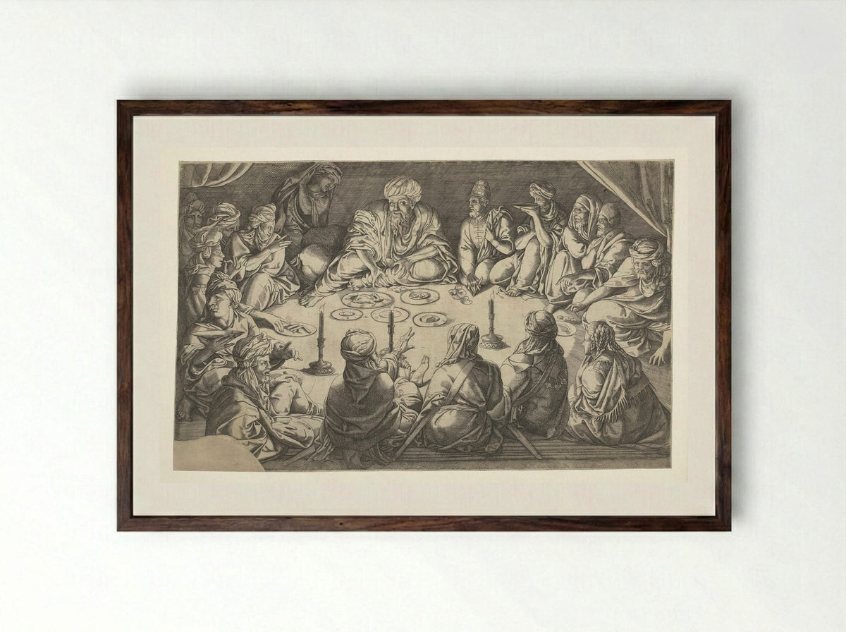 Figures in North African Attire Seated around a Table - Jan Cornelisz Vermeyen - Framed Print Dark Wood