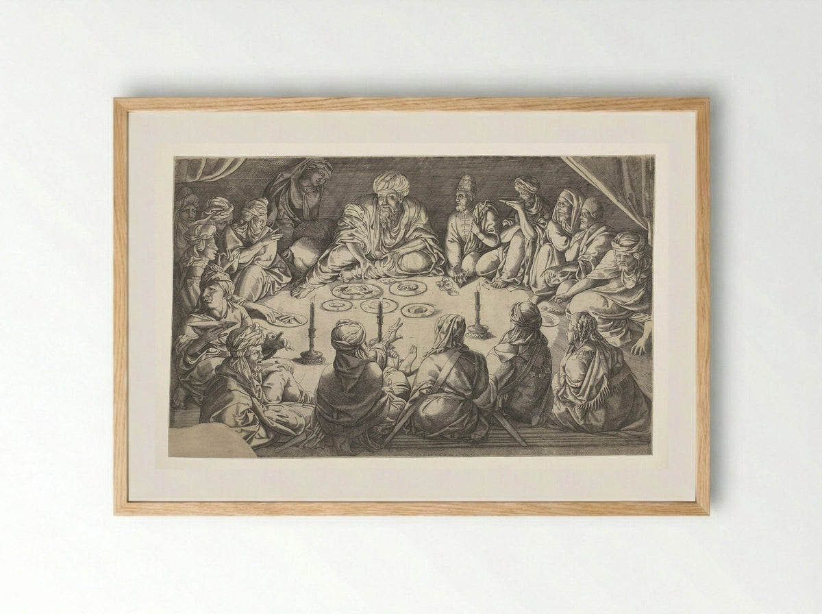 Figures in North African Attire Seated around a Table - Jan Cornelisz Vermeyen - Framed Print Wood