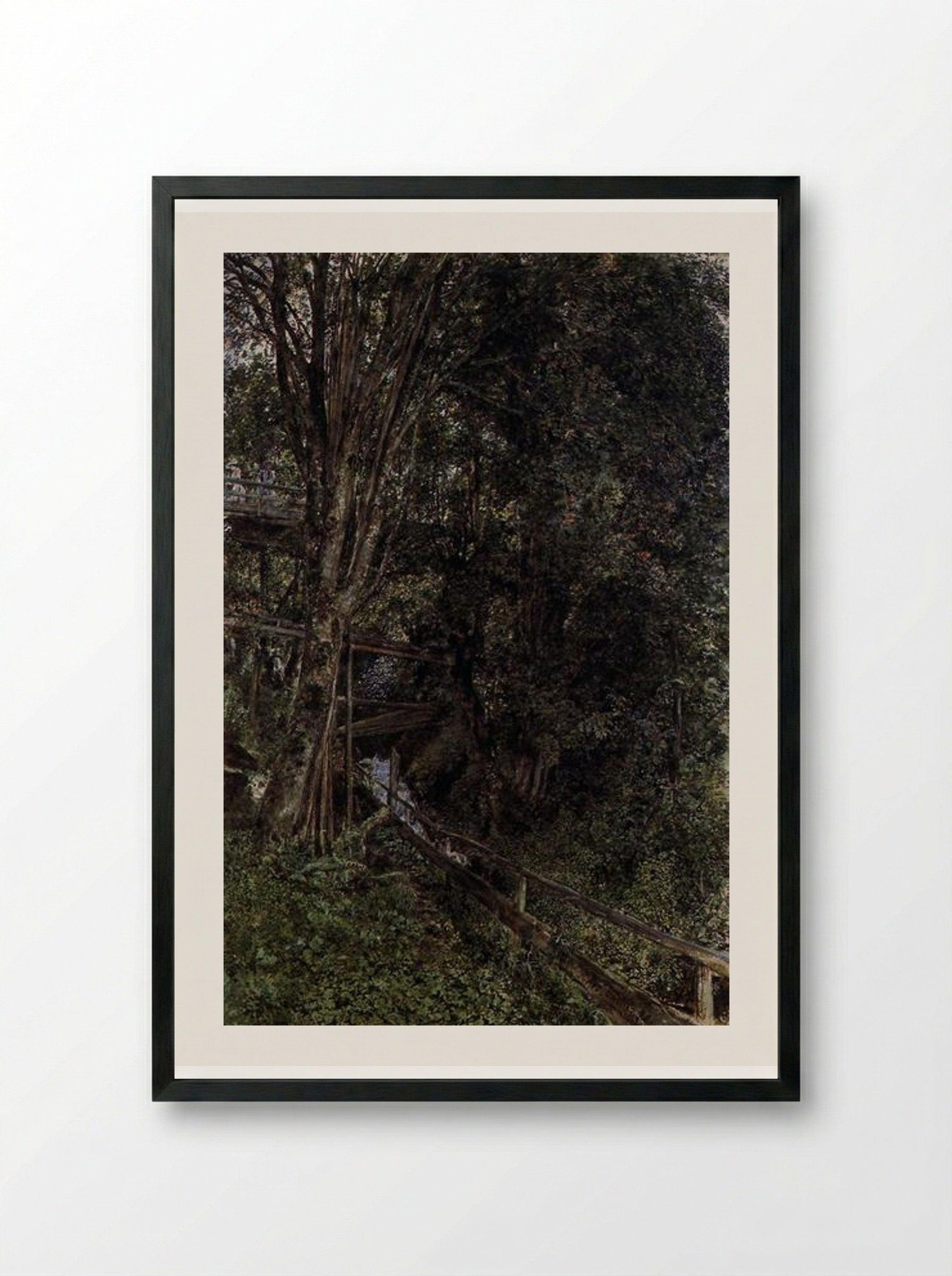 Figures on a Bridge over a Stream at Gastein - Rudolf von Alt - Framed Print Black