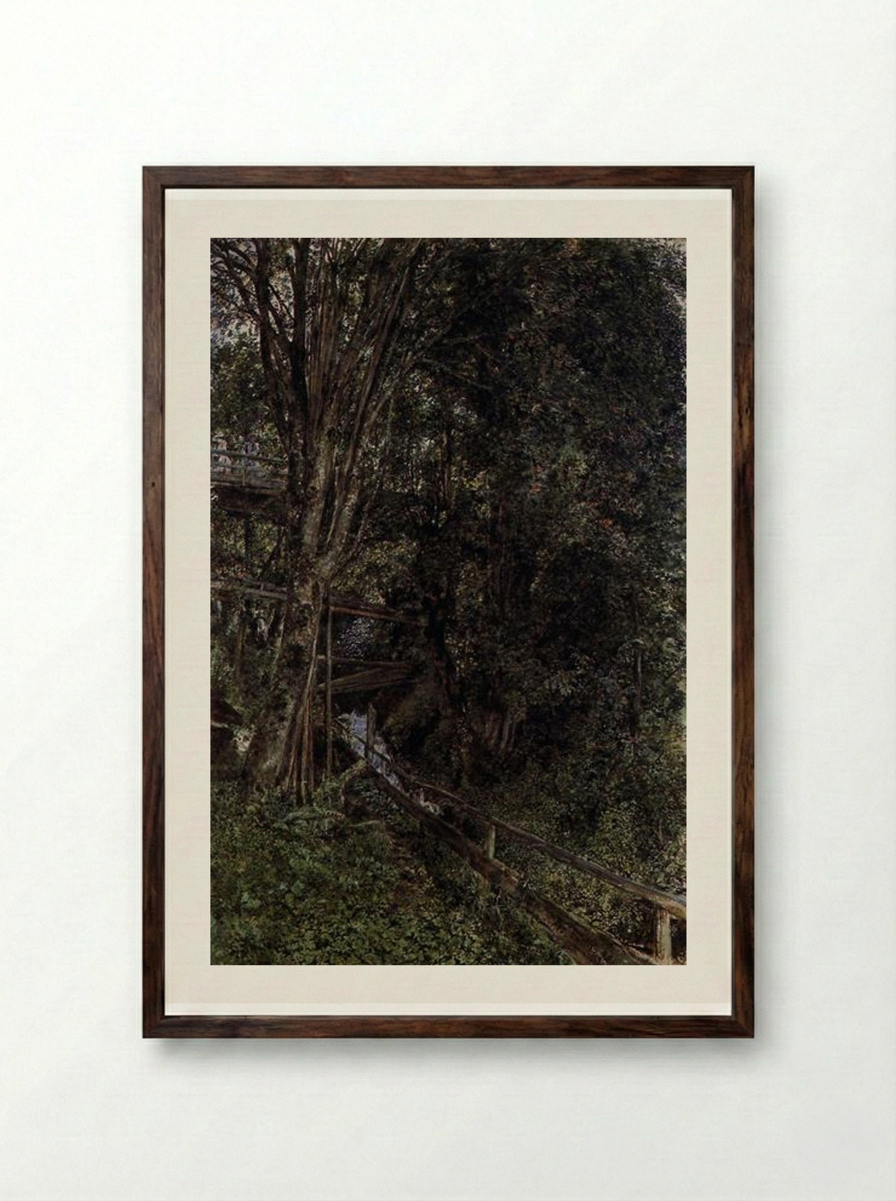 Figures on a Bridge over a Stream at Gastein - Rudolf von Alt - Framed Print Dark Wood
