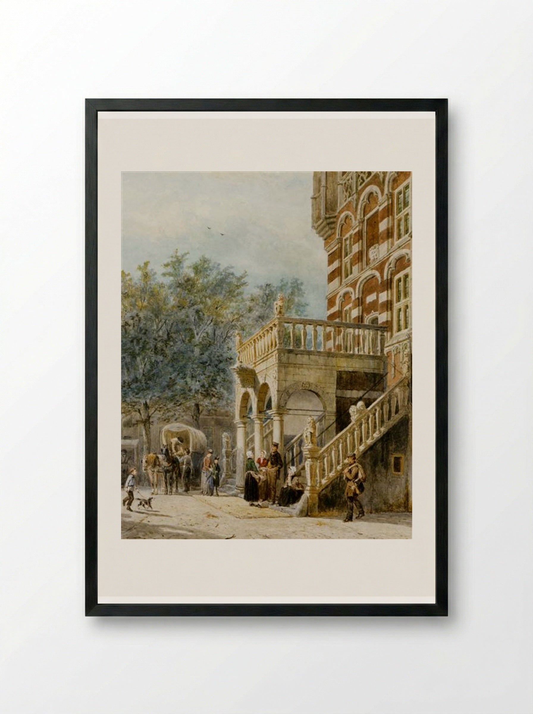 Figures on the Bank in Deventer - Cornelis Springer - Framed Print Black