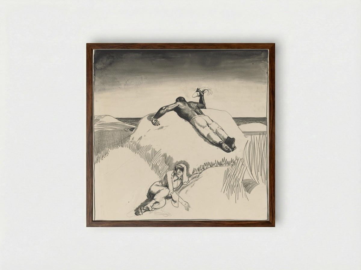 Figures on the Beach - George Bellows - Framed Print Dark Wood