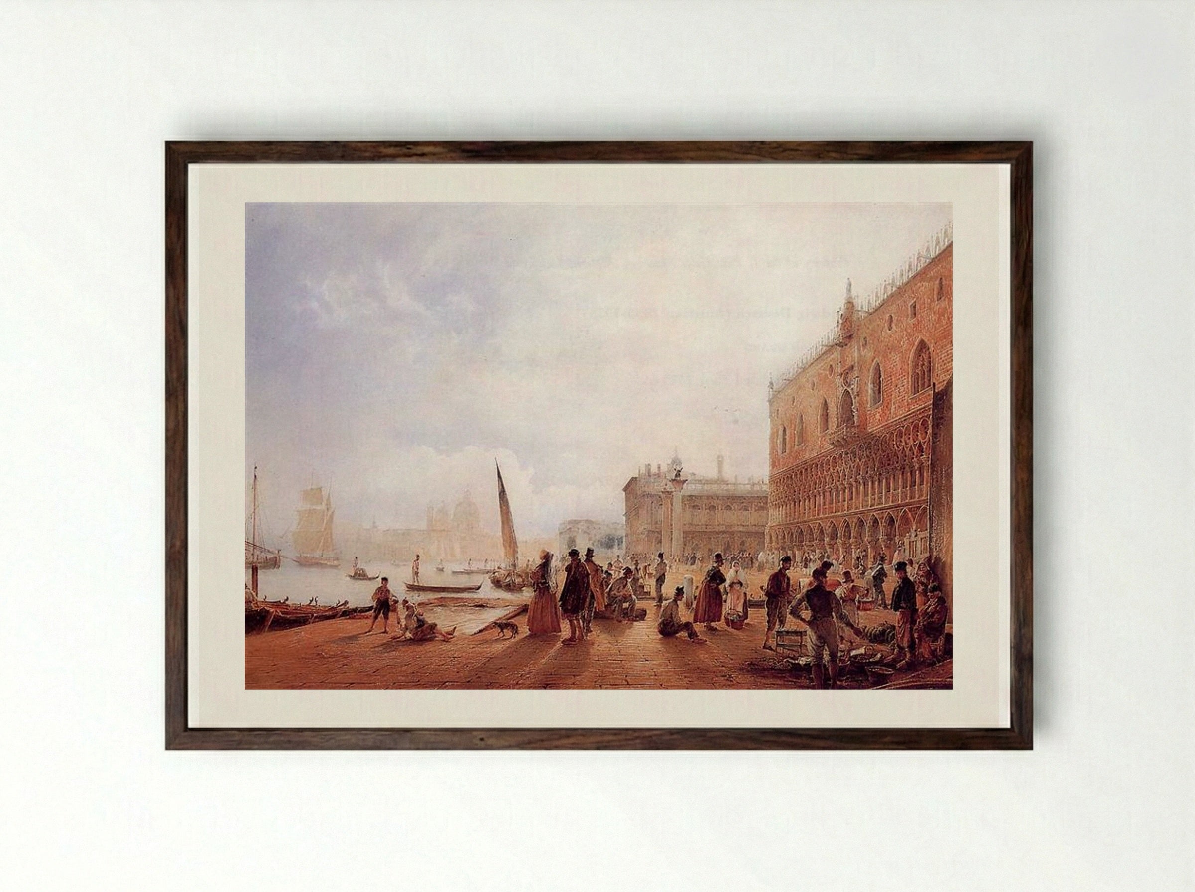 Figures on the Riva degli Schiavoni - Rudolf von Alt - Framed Print Dark Wood