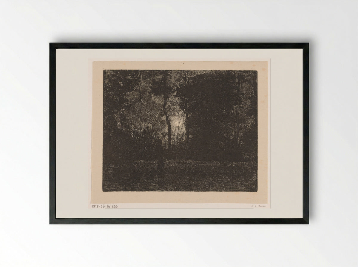 Figuur in een bos bij nacht - Anton L. Koster - Framed Print Black
