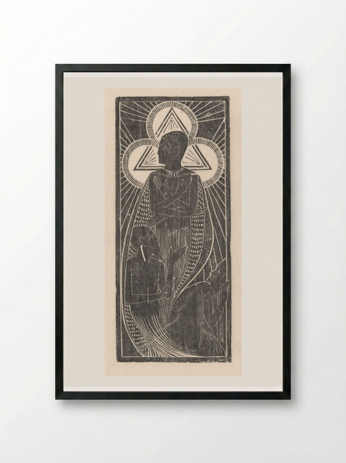 Figuur met vier armen en driehoekig aureool met cirkels - Karel Petrus Cornelis de Bazel - Framed Print Black