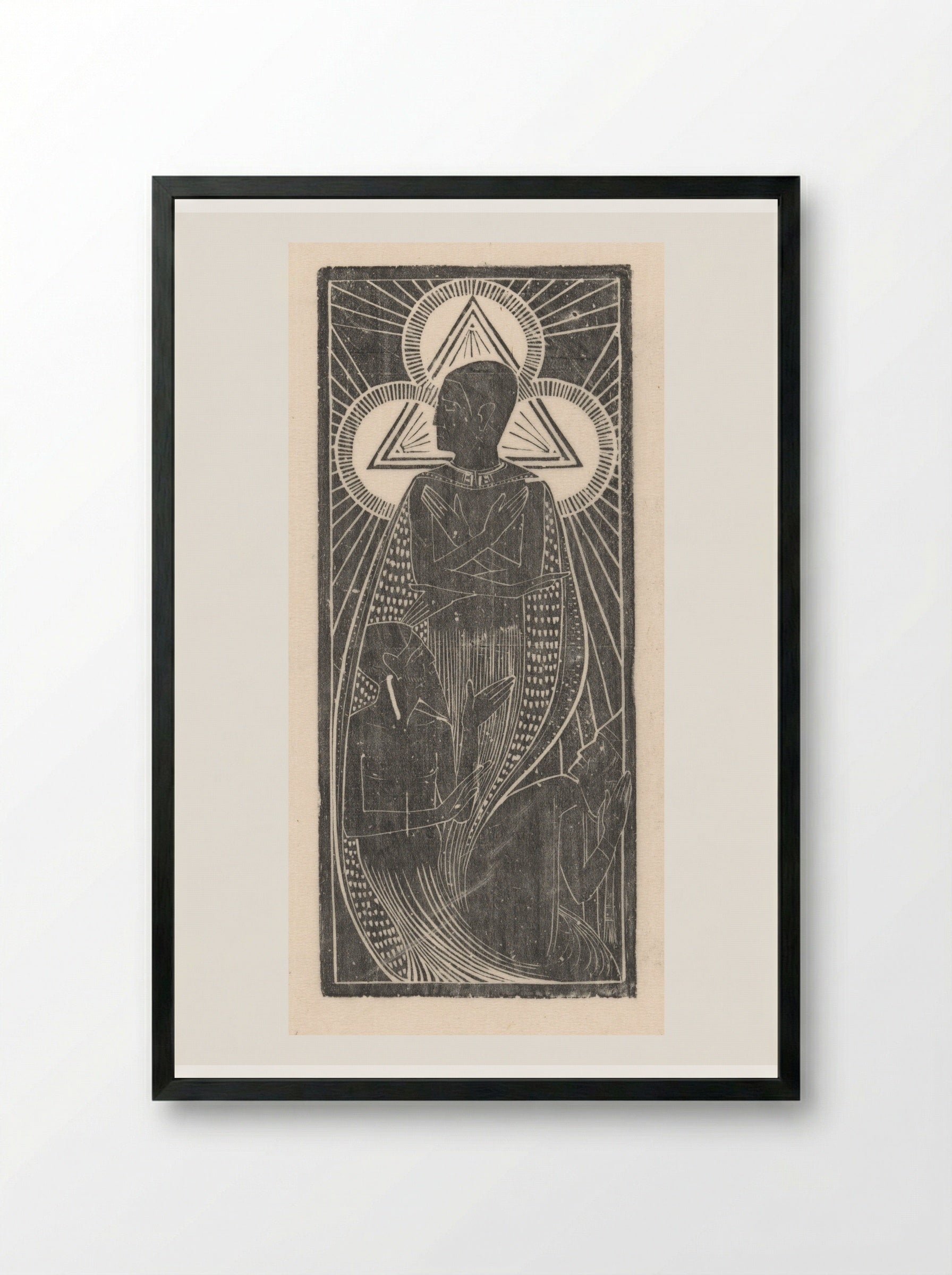 Figuur met vier armen en driehoekig aureool met cirkels - Karel Petrus Cornelis de Bazel - Framed Print Black