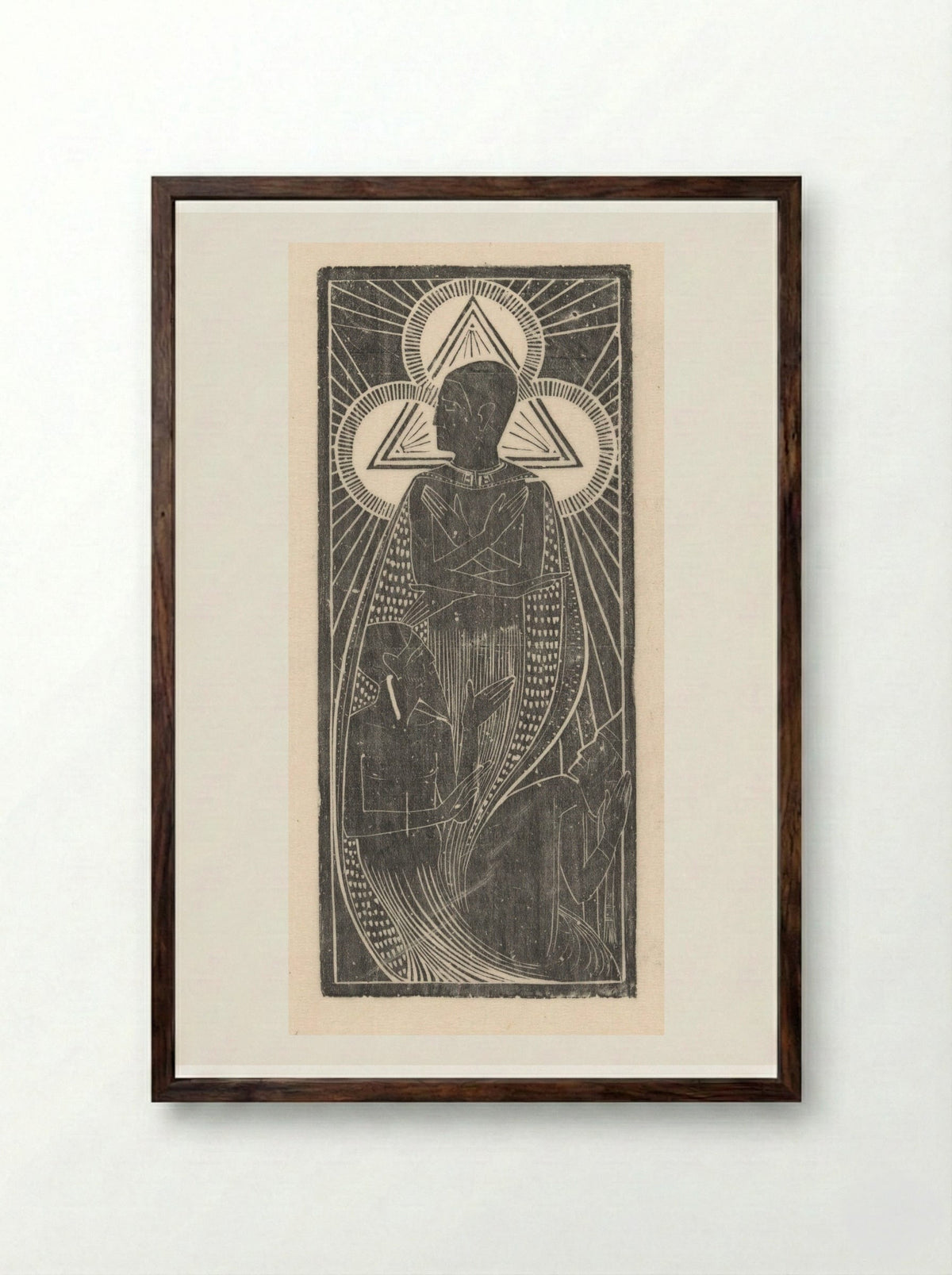 Figuur met vier armen en driehoekig aureool met cirkels - Karel Petrus Cornelis de Bazel - Framed Print Dark Wood