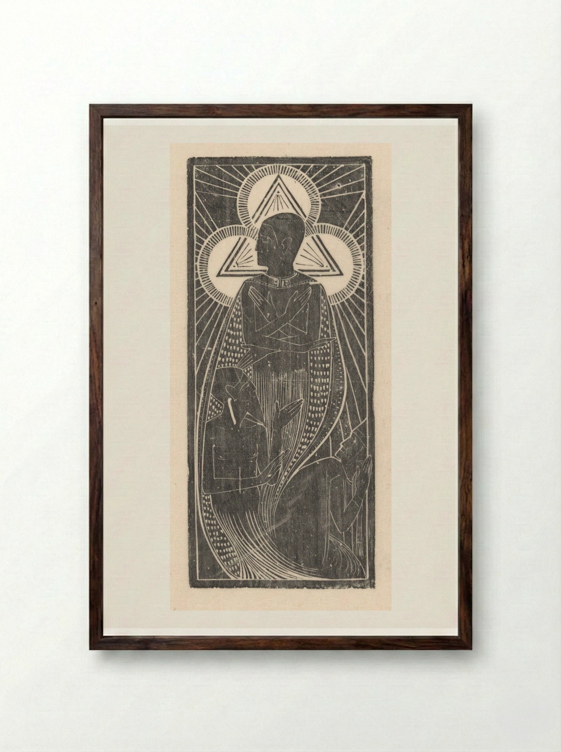 Figuur met vier armen en driehoekig aureool met cirkels - Karel Petrus Cornelis de Bazel - Framed Print Dark Wood
