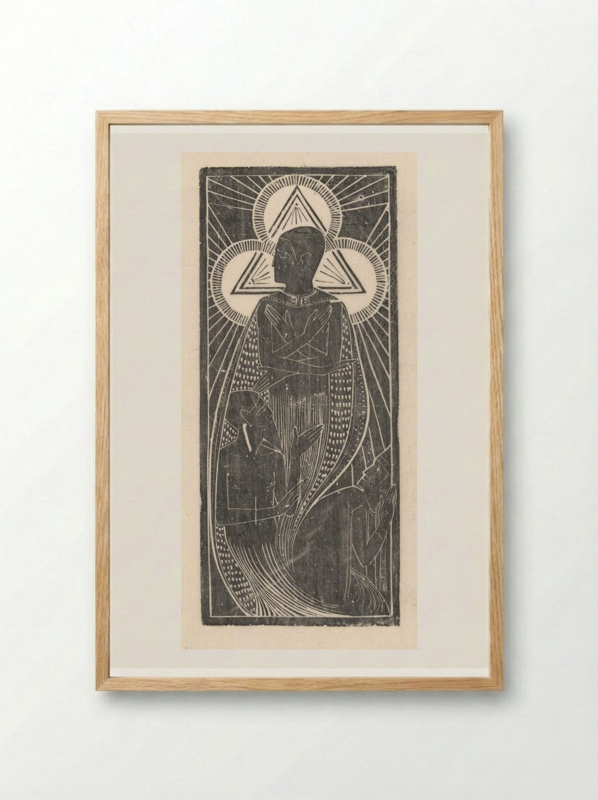 Figuur met vier armen en driehoekig aureool met cirkels - Karel Petrus Cornelis de Bazel - Framed Print Wood