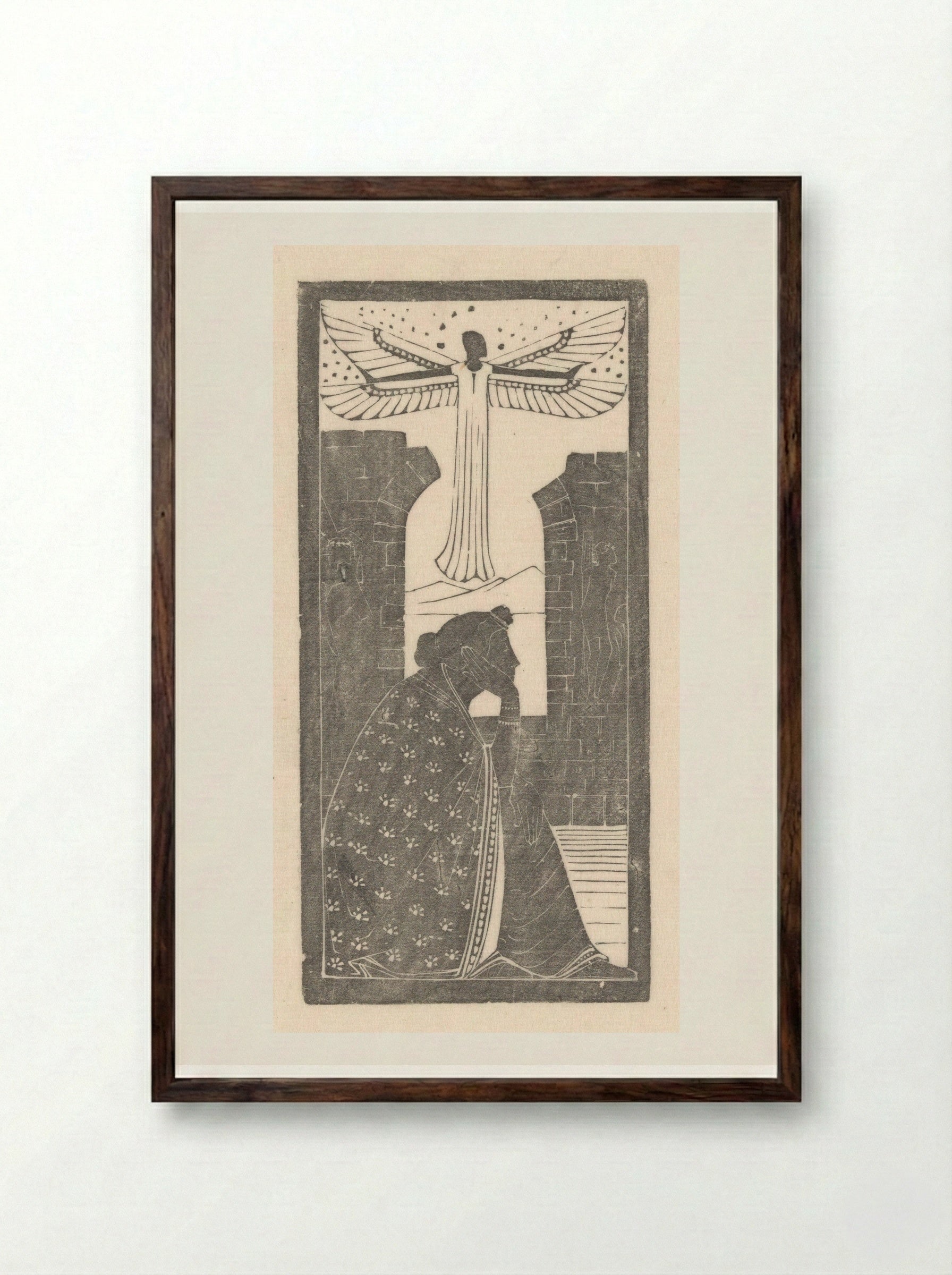 Figuur met vier vleugels bij ruïne - Karel Petrus Cornelis de Bazel - Framed Print Dark Wood