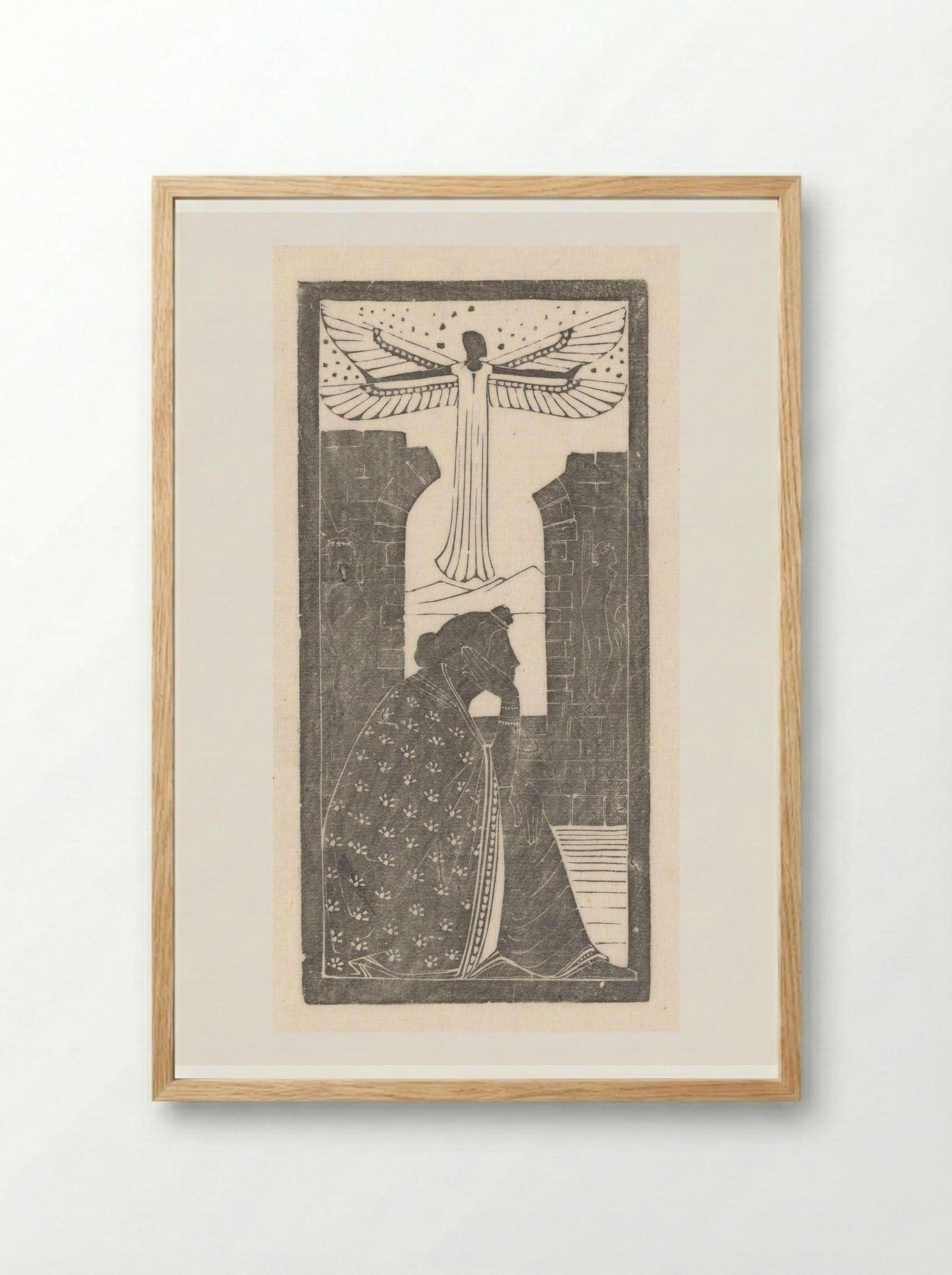 Figuur met vier vleugels bij ruïne - Karel Petrus Cornelis de Bazel - Framed Print Wood